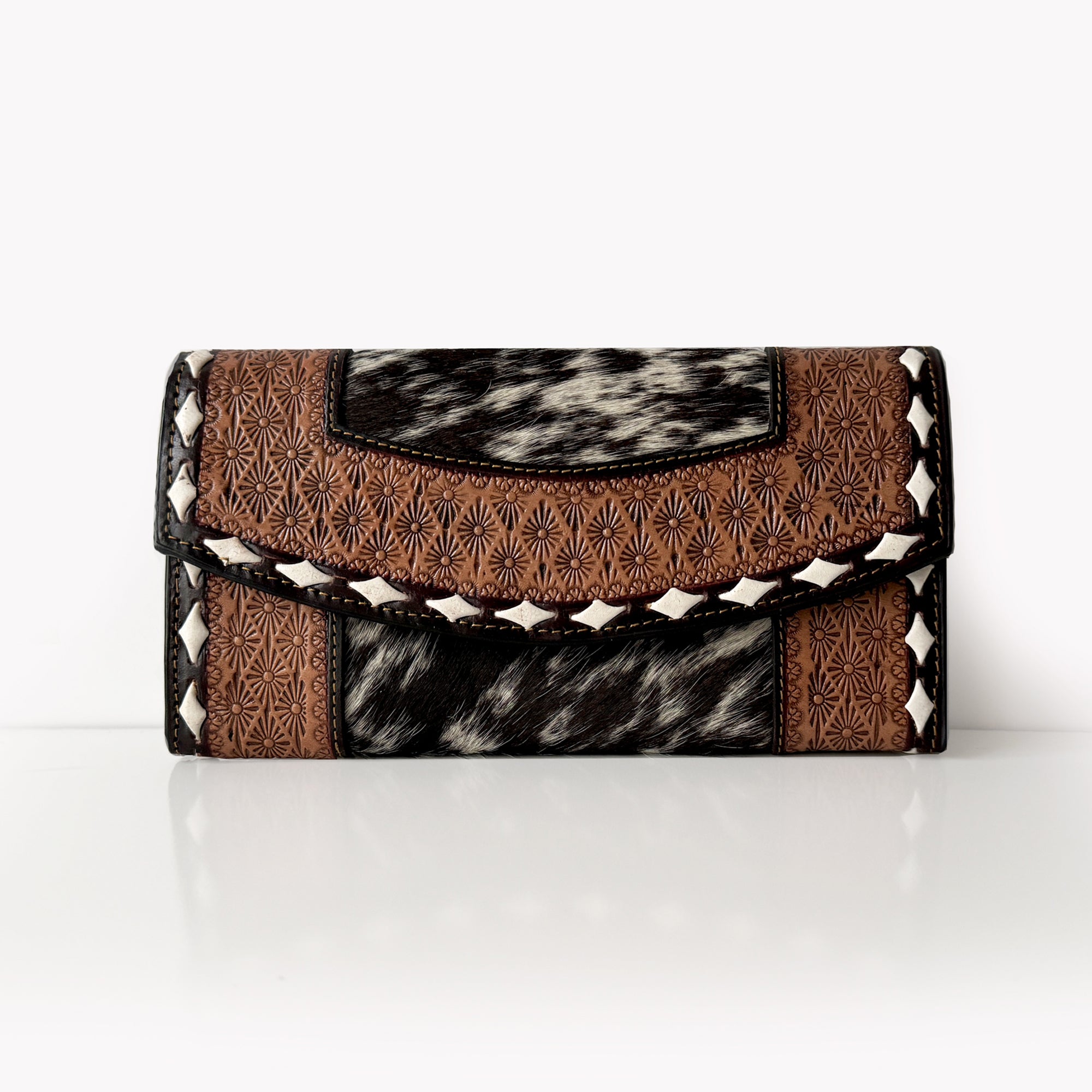 Bohemian Elegance Leather and Cowhide Clutch Wallet