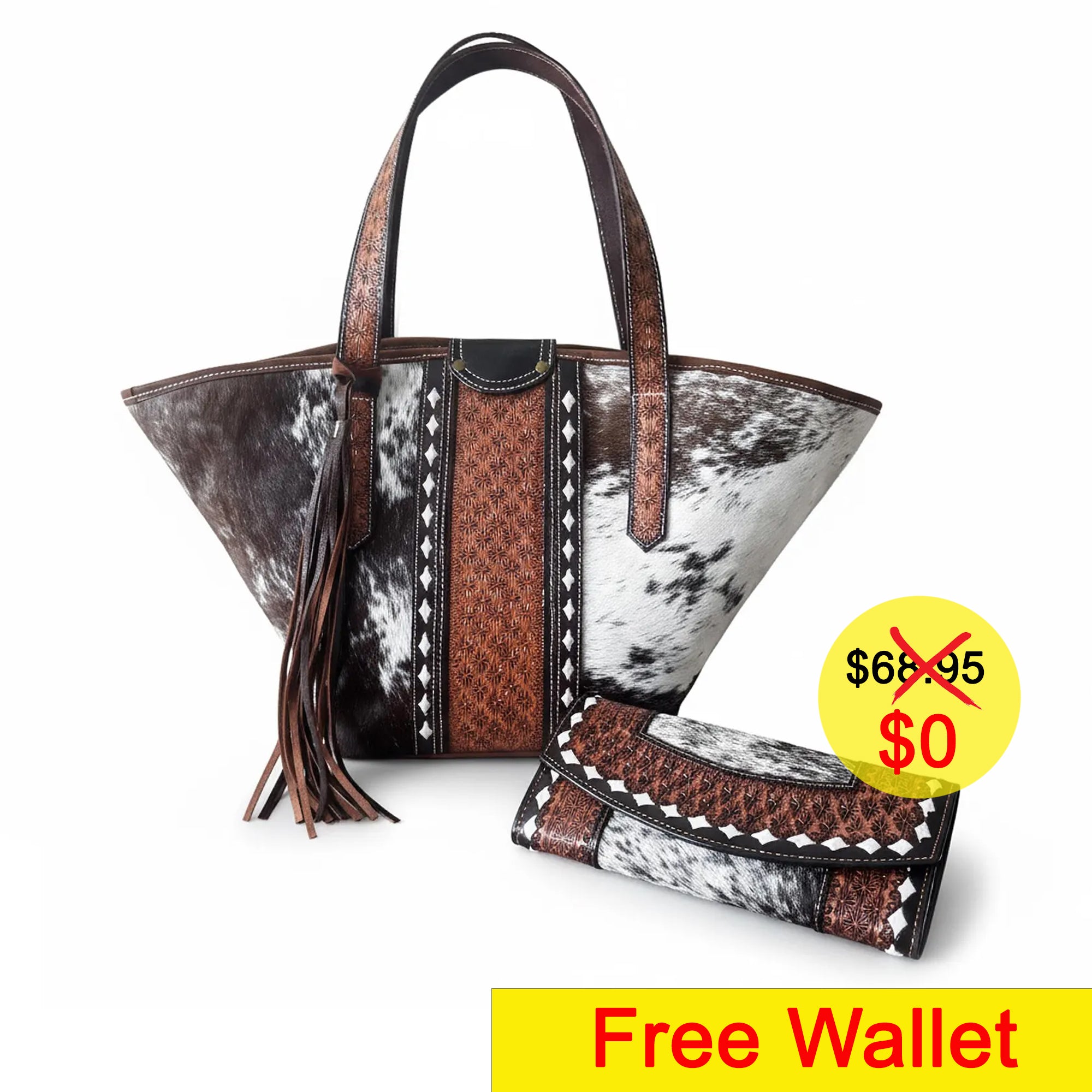 Tooled Leather Tote Bag with Matching Wallet - Western Style  display picture 3