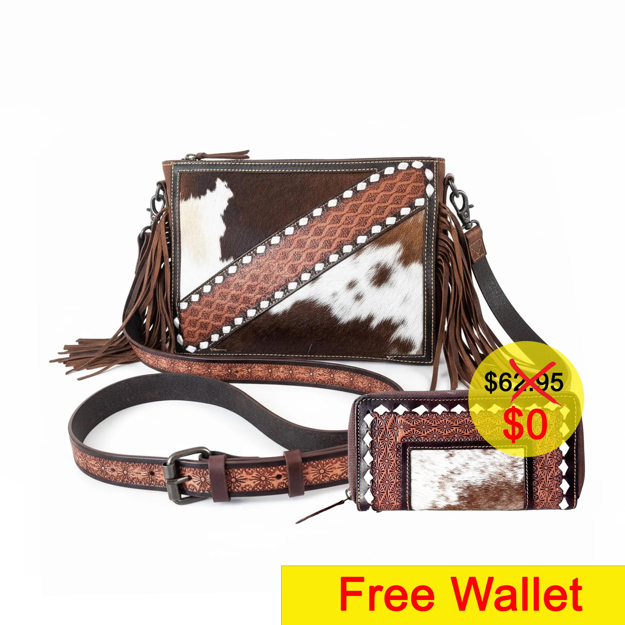 Cowhide and Leather Crossbody Bag with Matching Wallet 