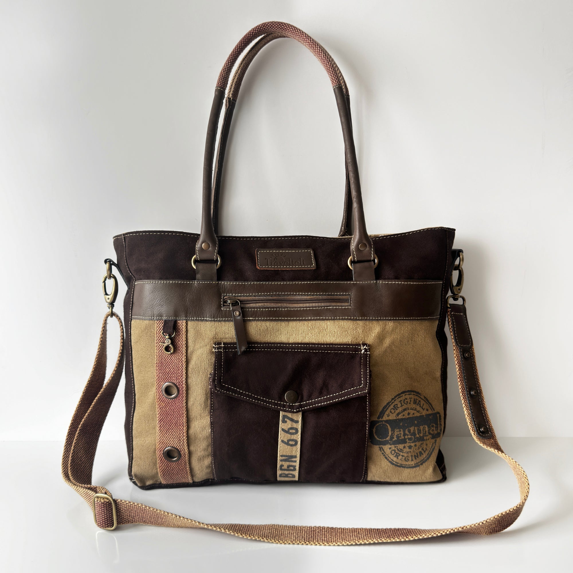 Canvas and leather handbag online