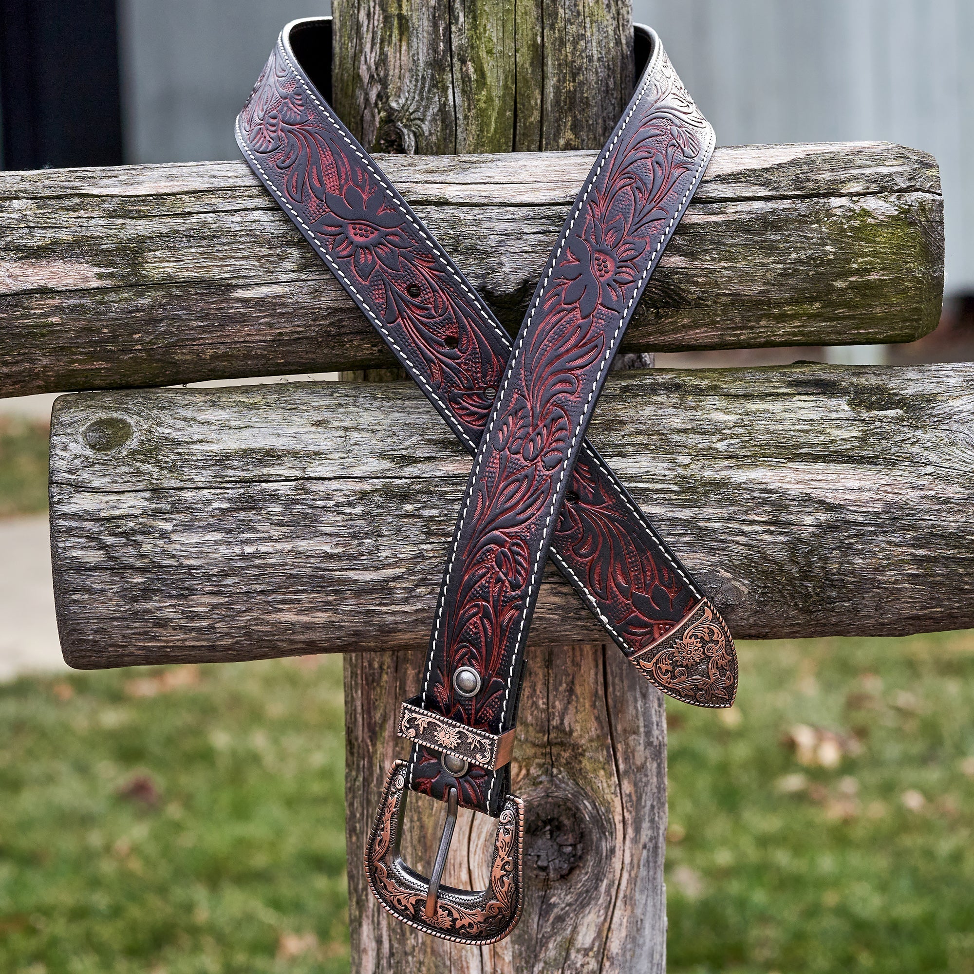 Step into Style: Rustic Floral Western Leather Belt