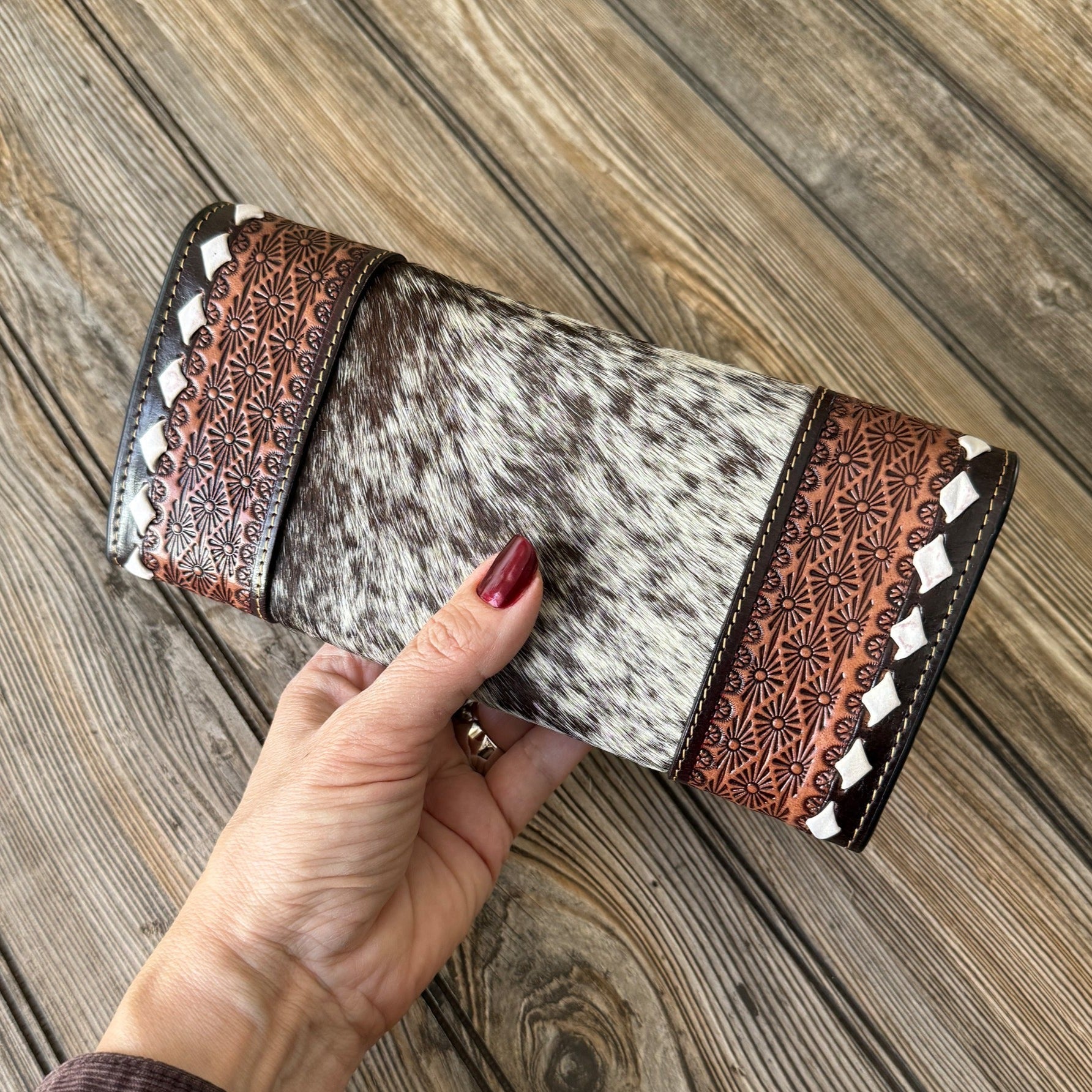 Bohemian Elegance Leather and Cowhide Clutch Wallet