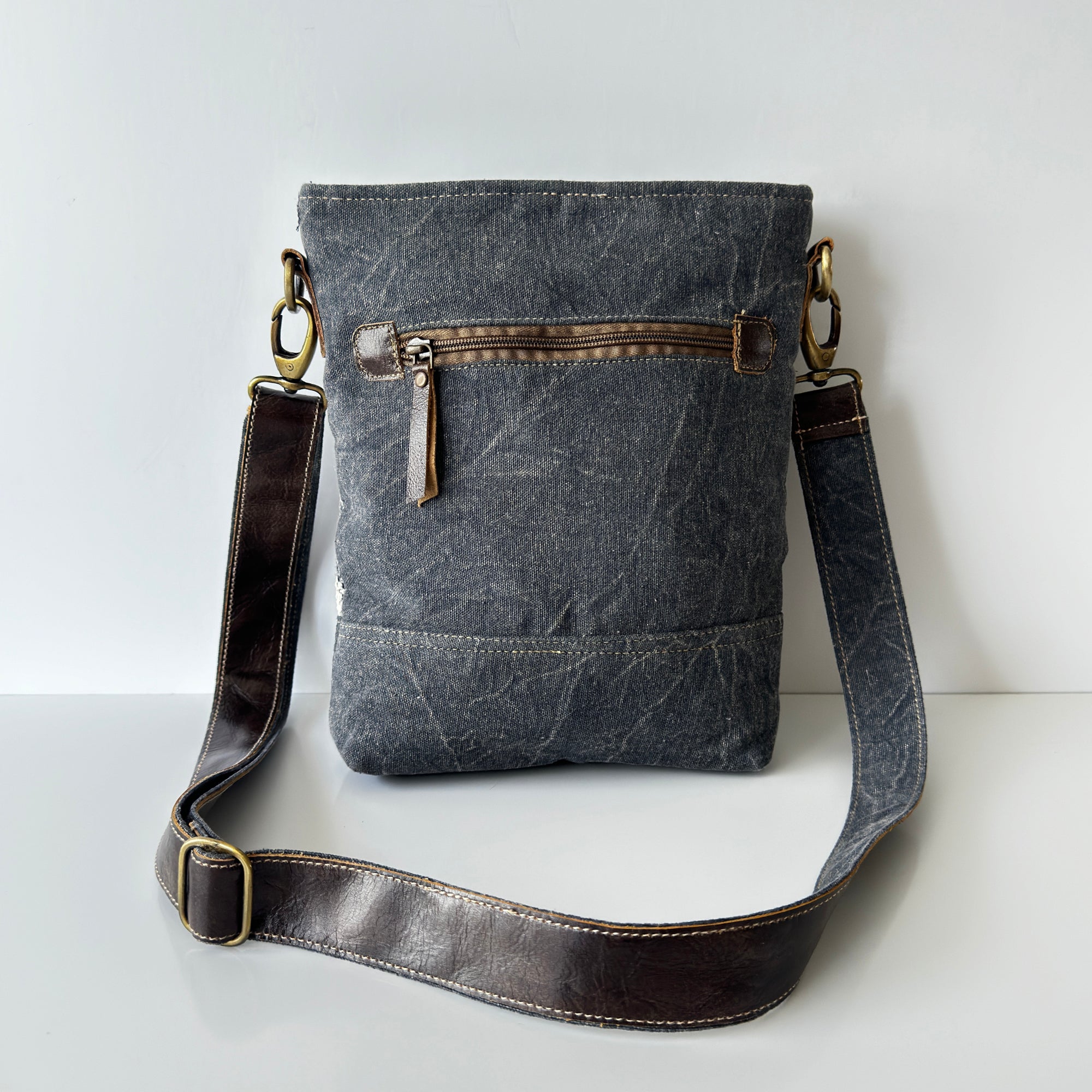 Rustic Charm Canvas and Leather Crossbody Bag