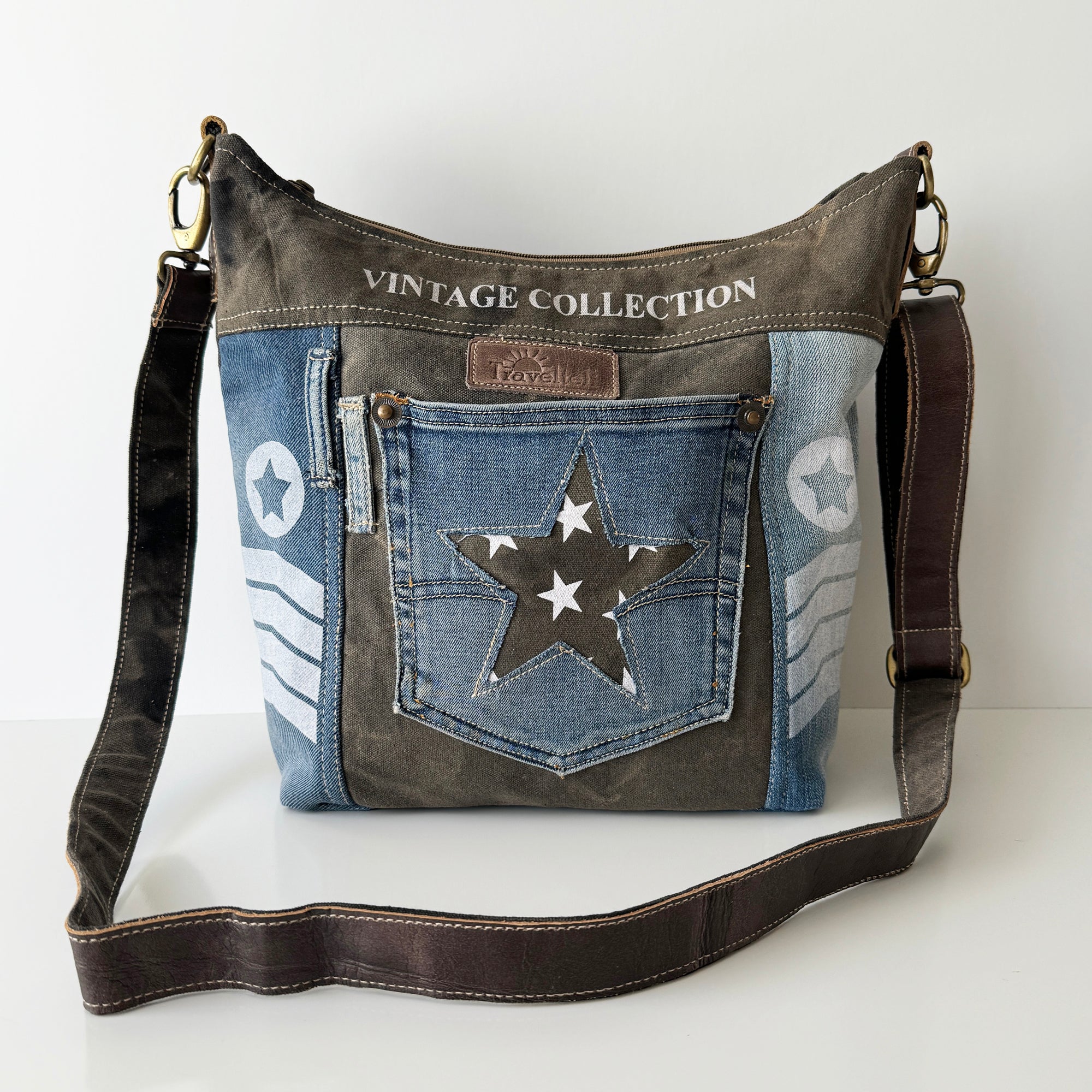 Vintage Inspired Denim Star Crossbody Bag