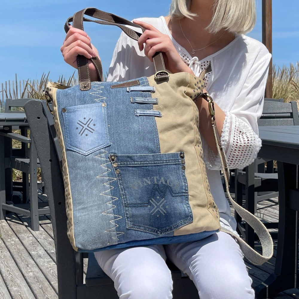 Introducing our upcycled denim tote bag