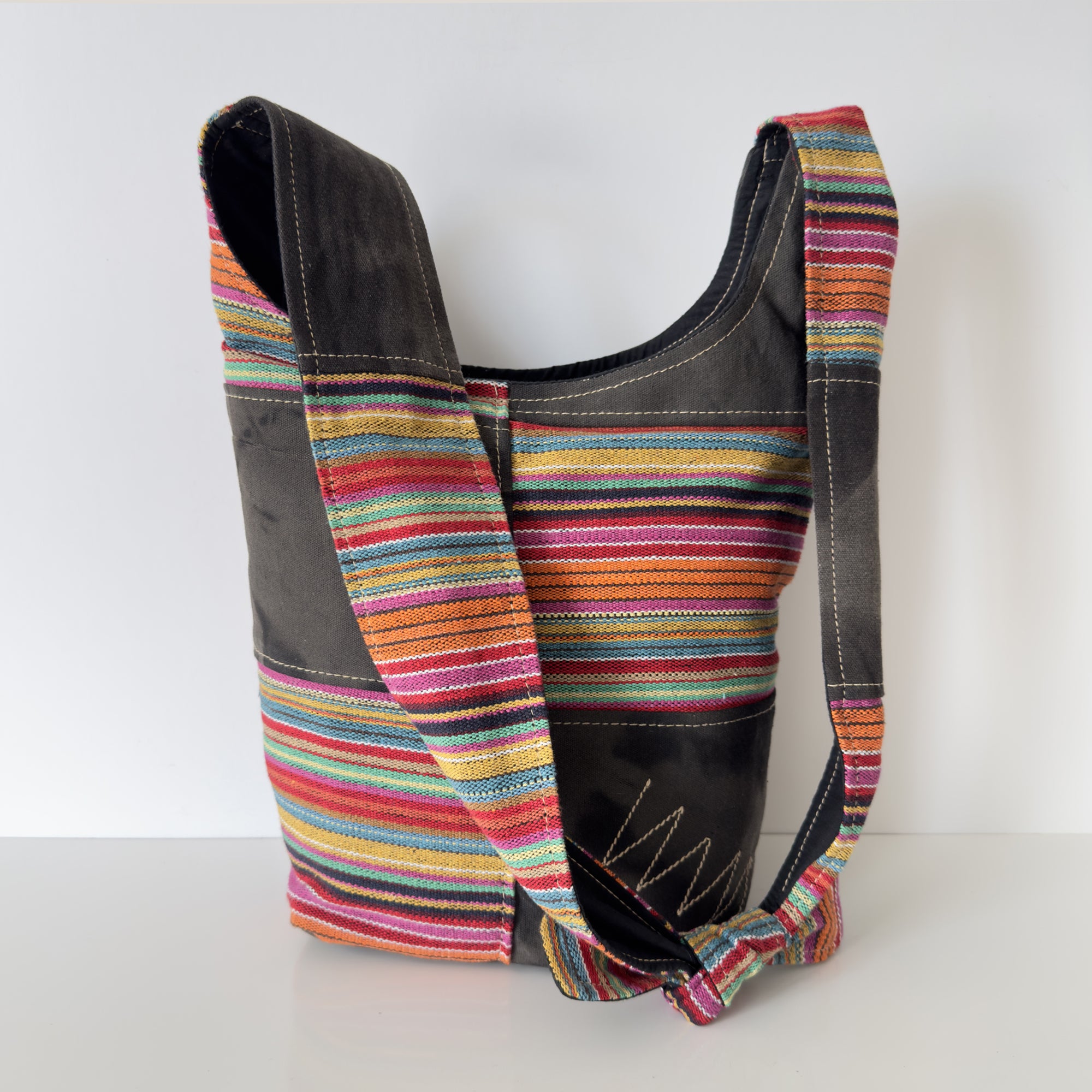 Colorful Stripes Patchwork Shoulder Tote Bag