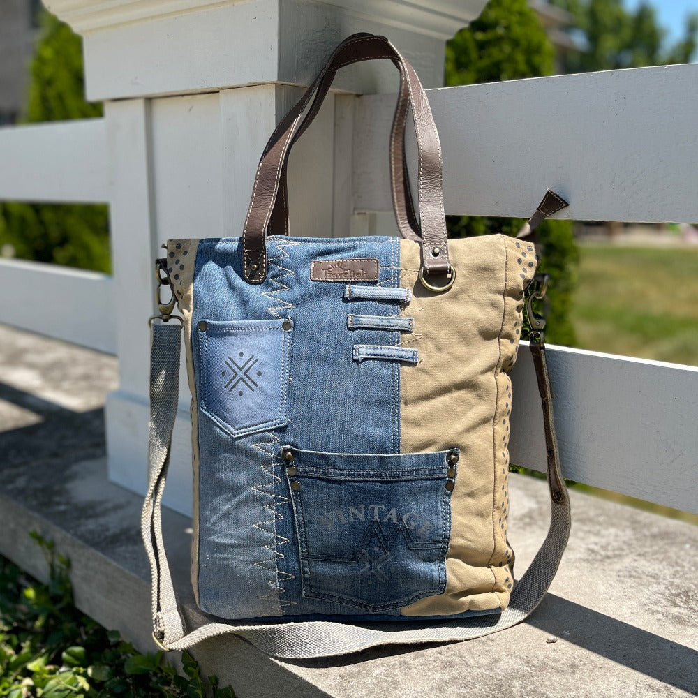 Upcycled Canvas Tote Messenger Shoulder Bag | TRAVELTELI