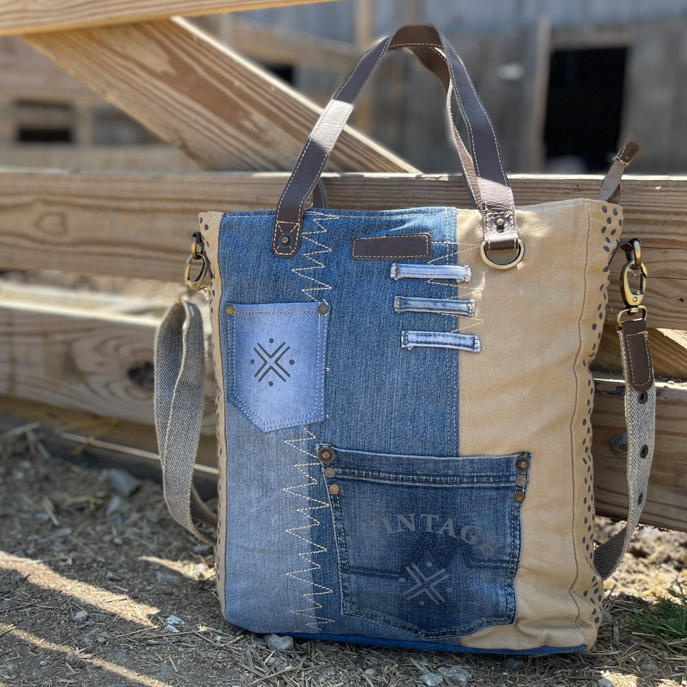 Up-cycled Practical Fabric Tote Bag Cowboy Print 