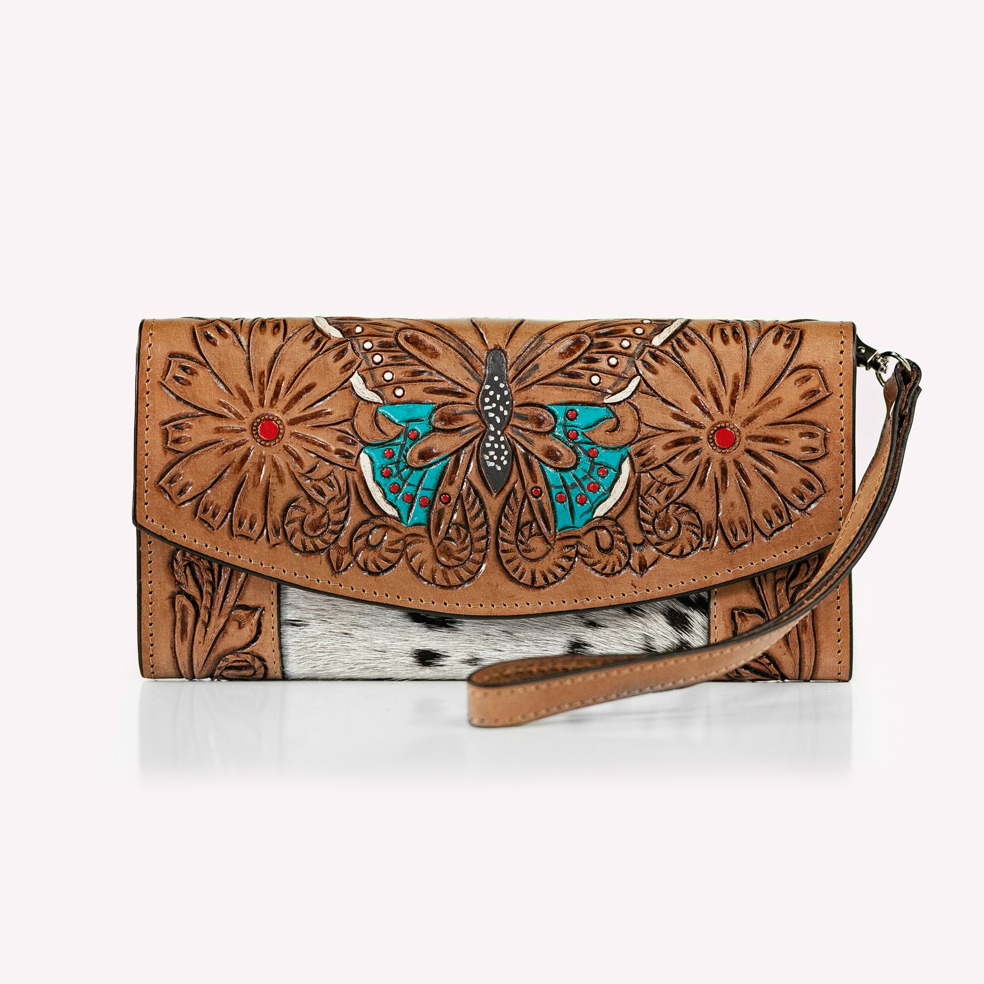 Butterfly Blossom Cowhide Clutch Wallet