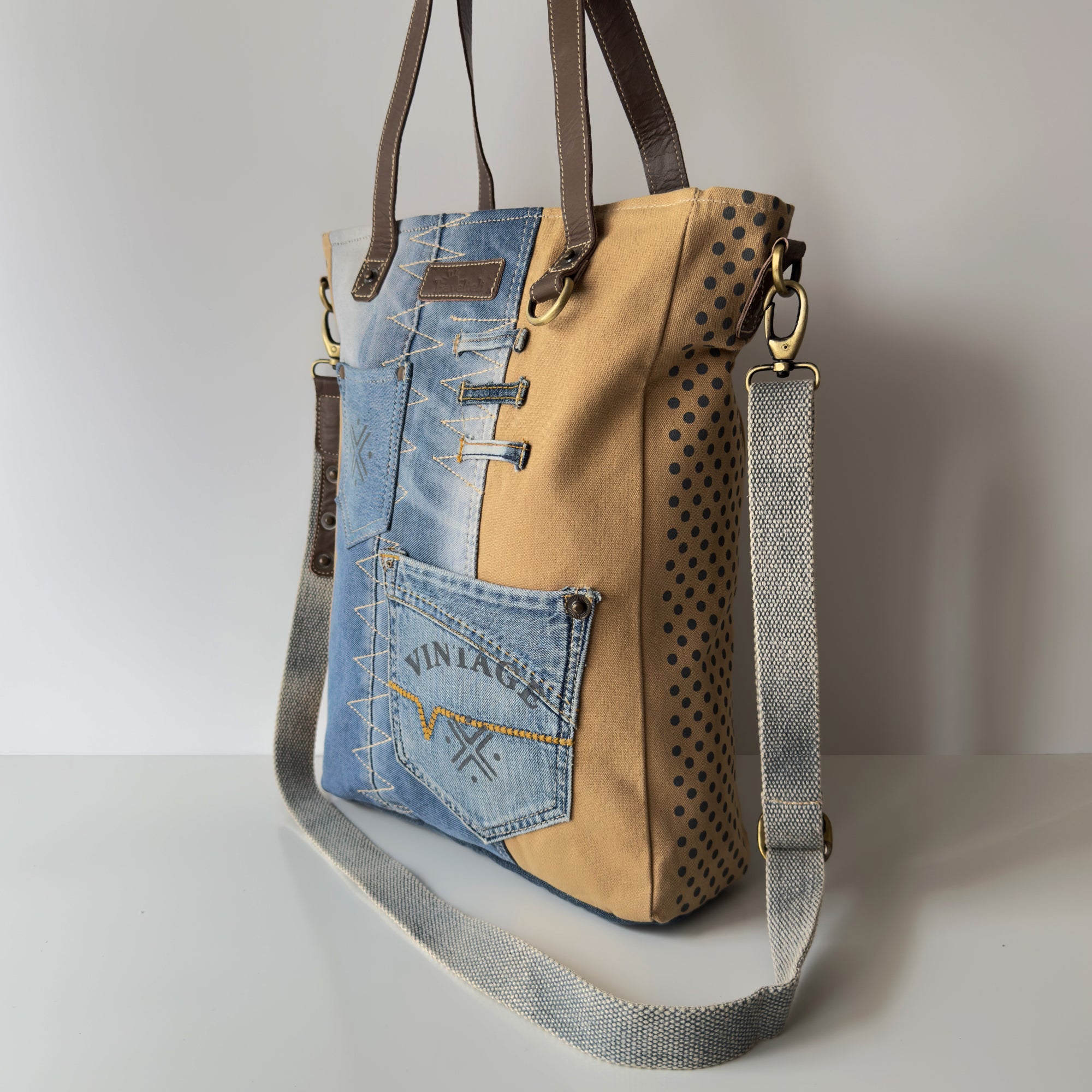 Boho chic Upcycled discount Denim Tote Bag unique