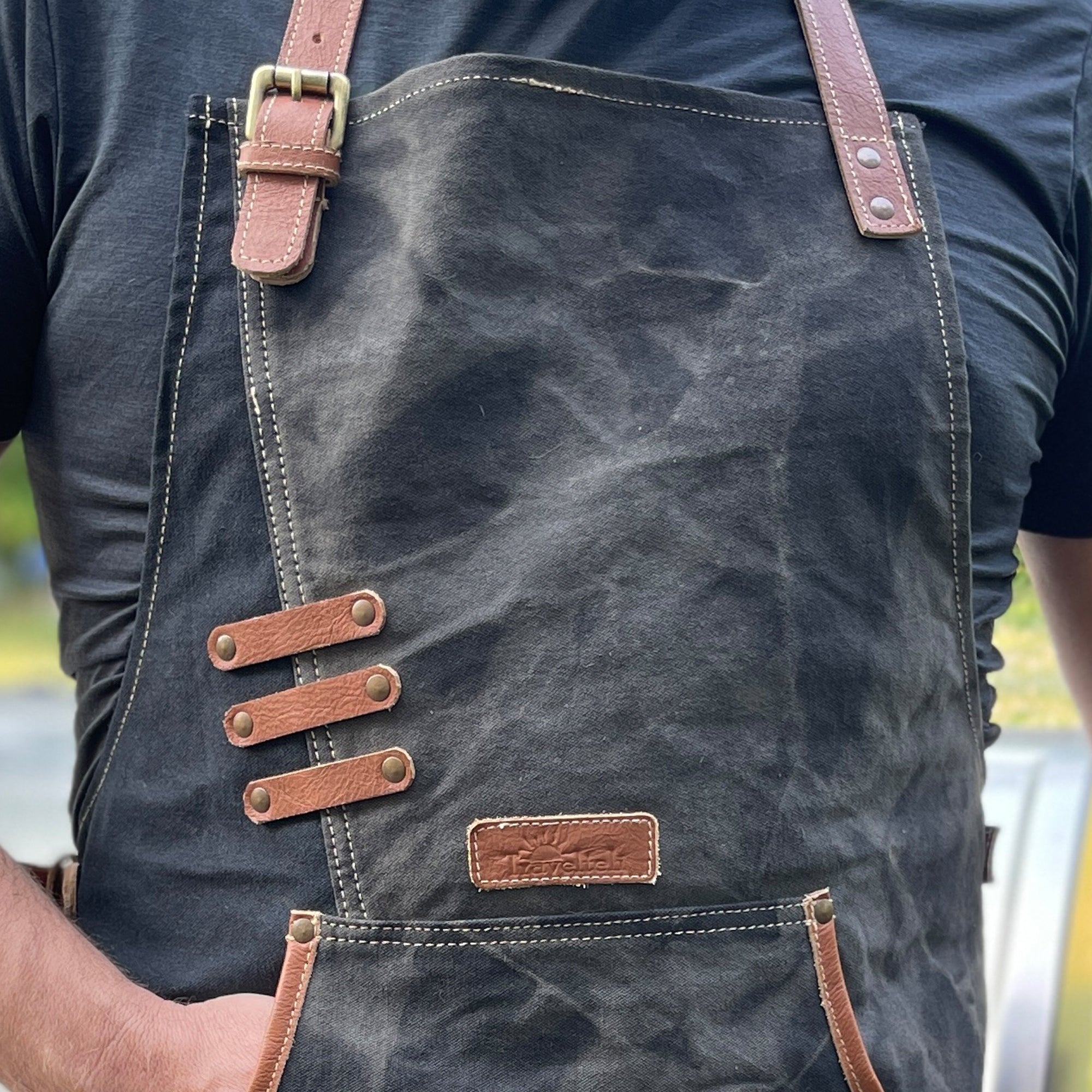 Upcycled Canvas Apron with Leather Trim