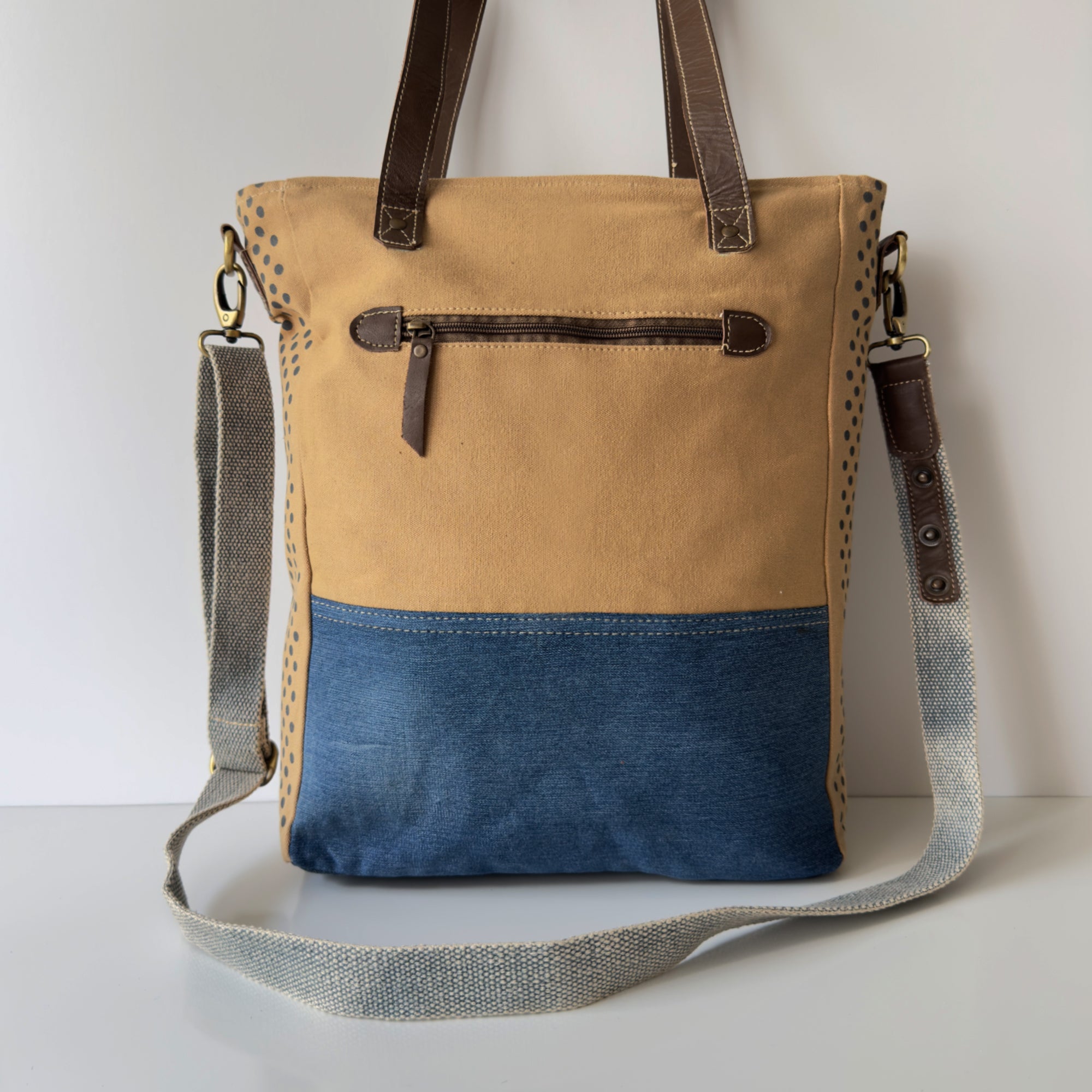 Upcycled Canvas Tote Messenger Shoulder Bag