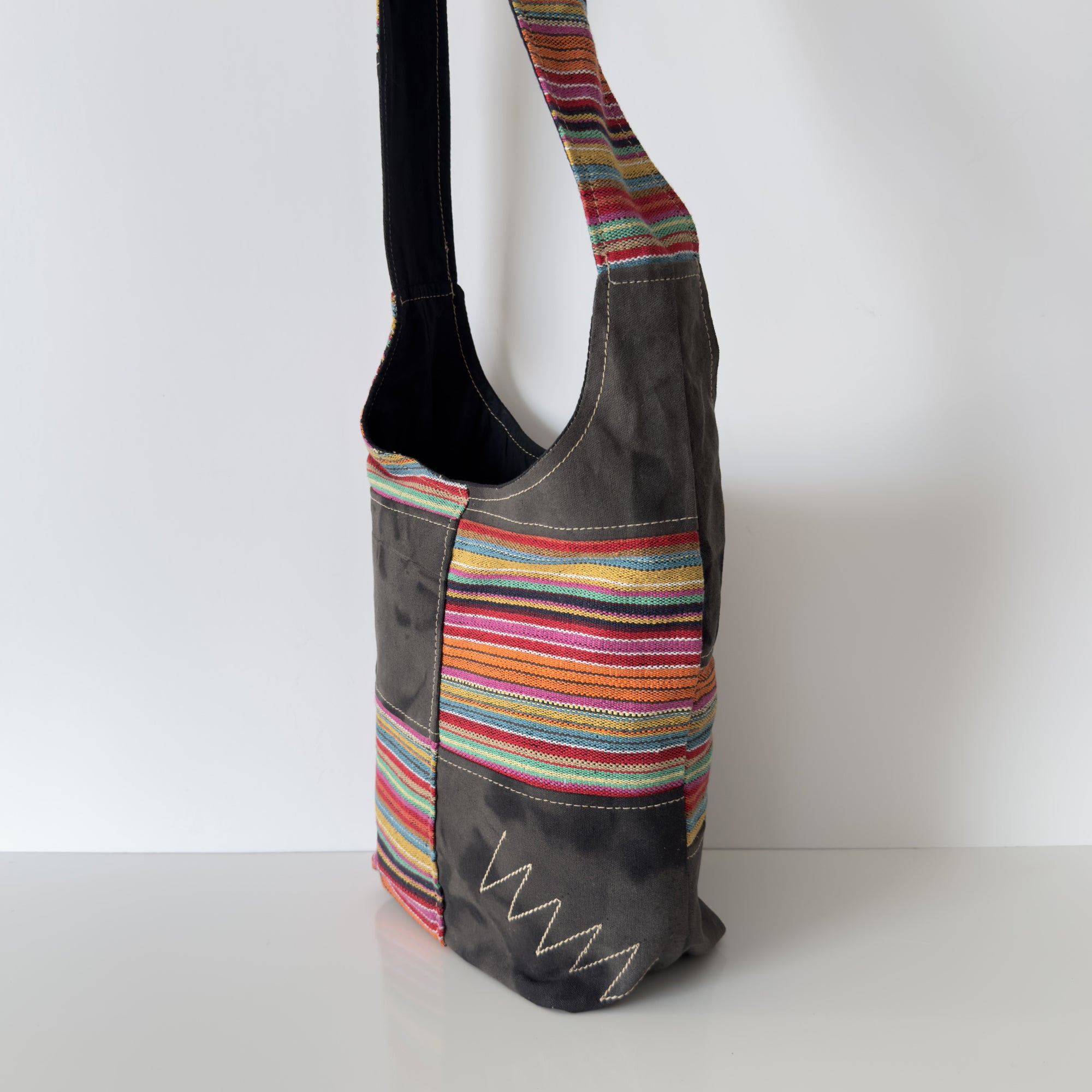 Colorful Stripes Patchwork Shoulder Tote Bag
