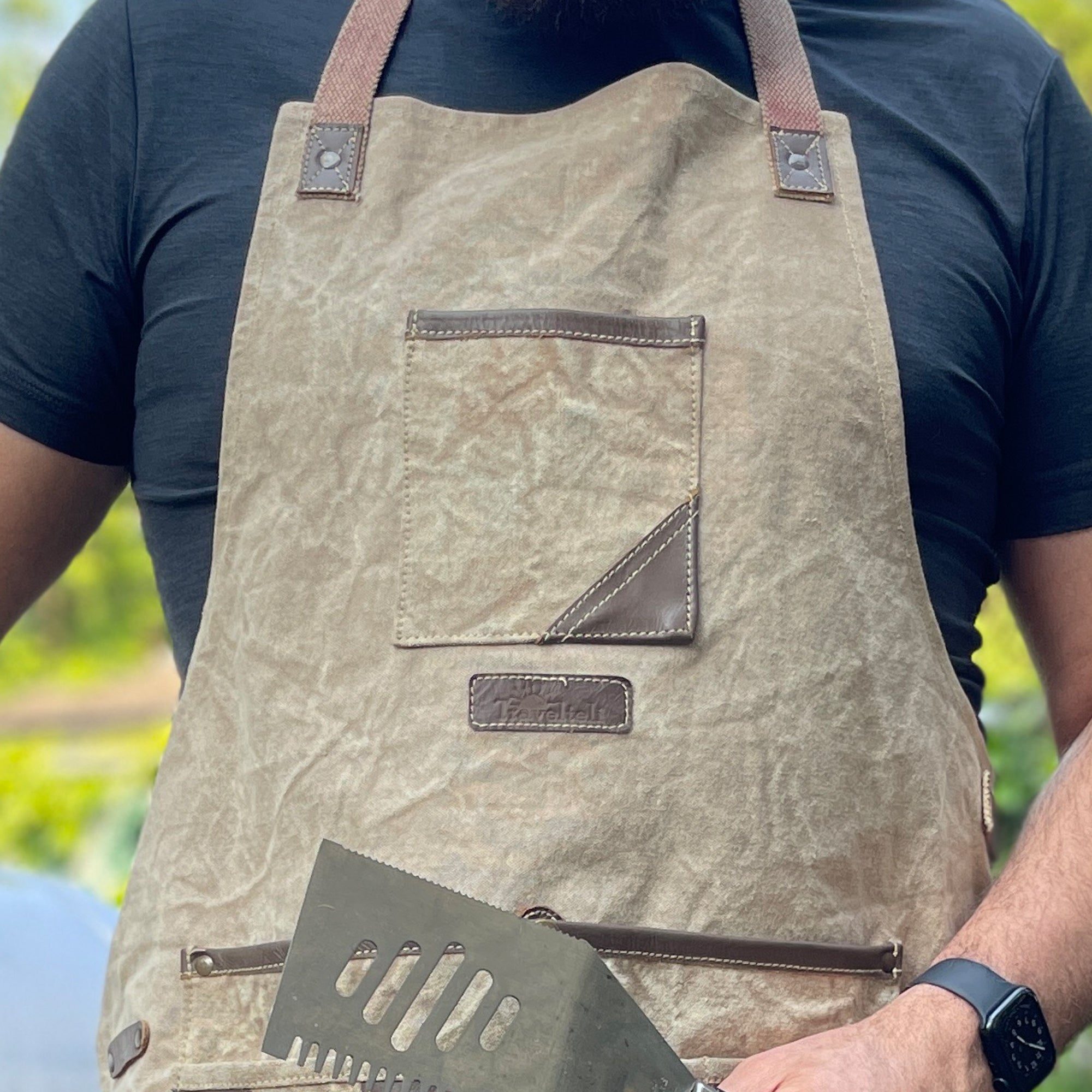 Upcycled Canvas Apron with Leather Trim