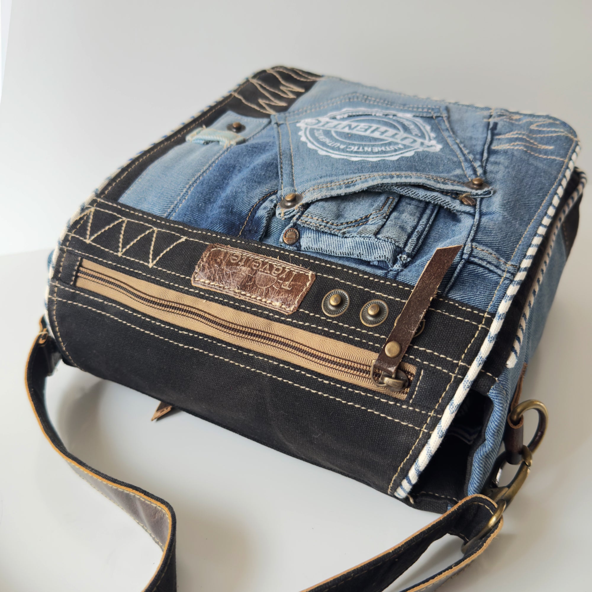 Urban Style Upcycled Denim Crossbody Bag TRAVELTELI