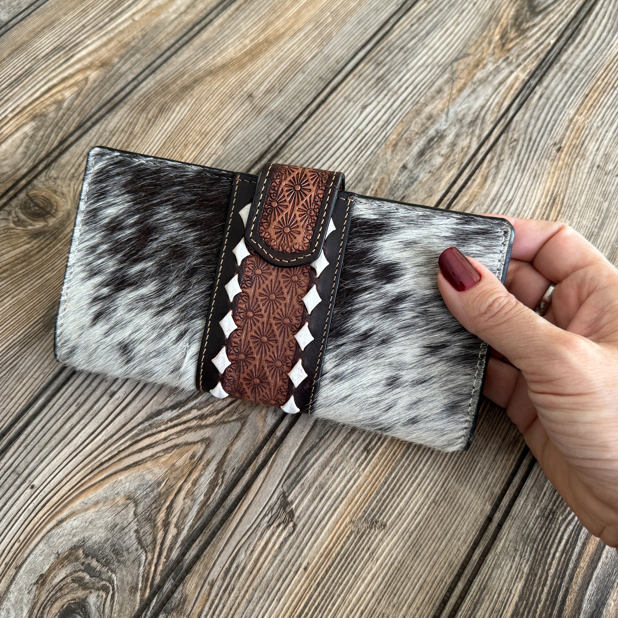 Artisan Hand-Tooled Cowhide Clutch Wallet