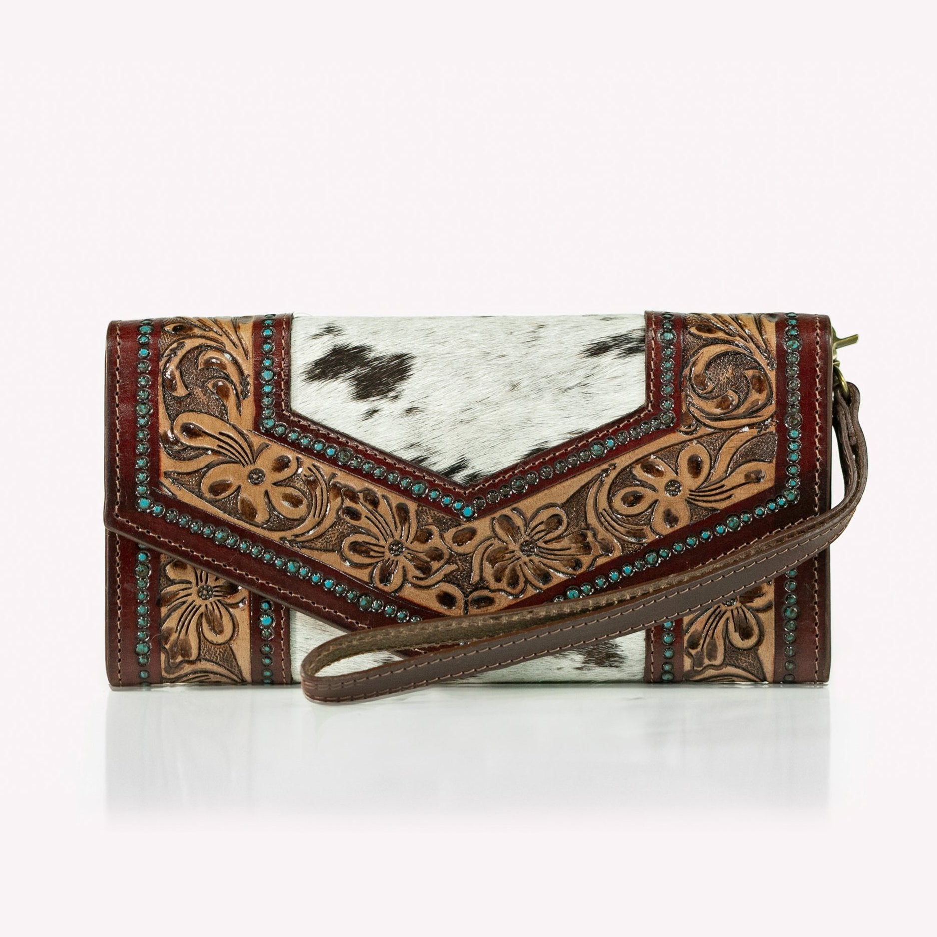 Turquoise Stud Floral Tooled Wallet