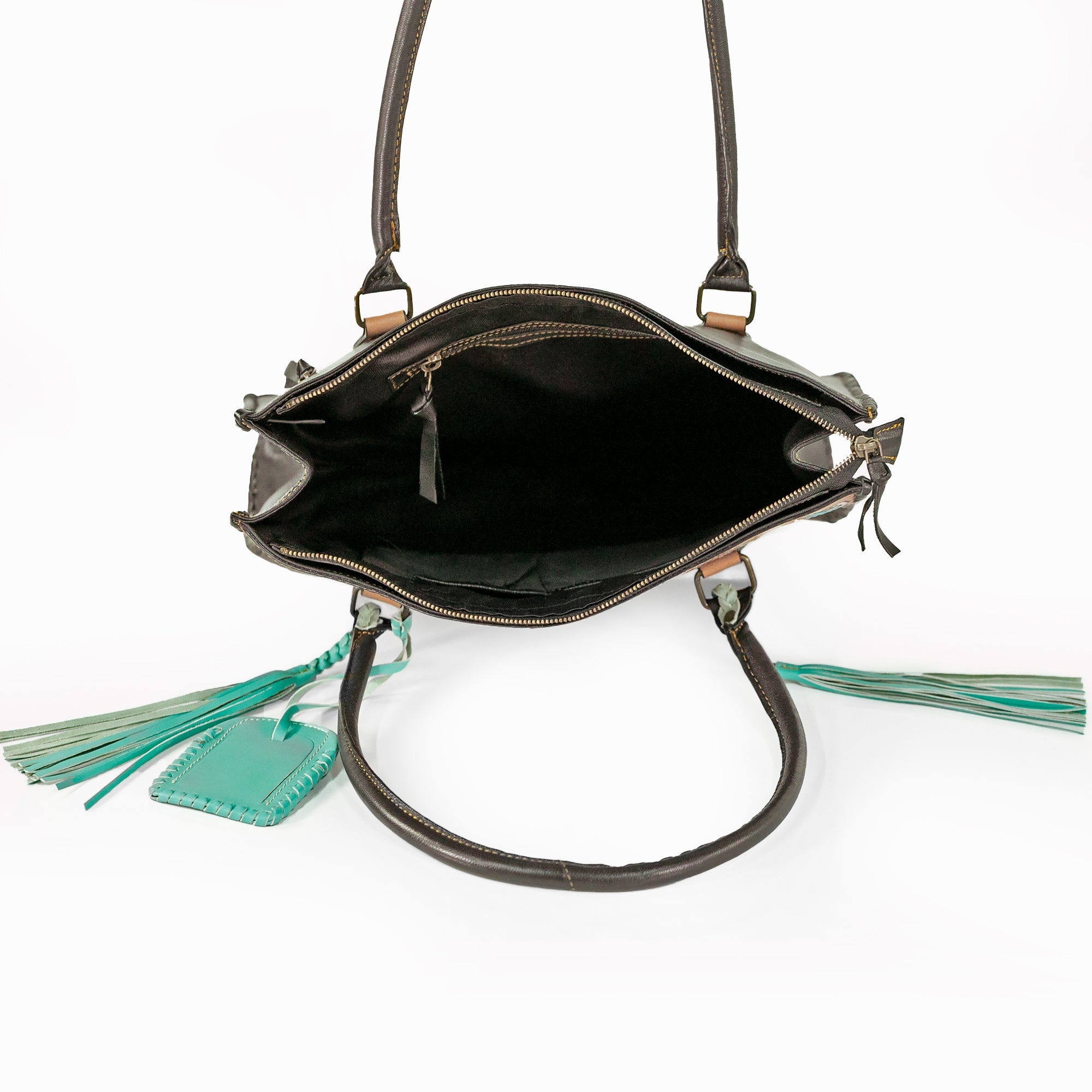 Unique Cowhide Tote Bag and Wallet with Butterfly Design Handmade Leather Set