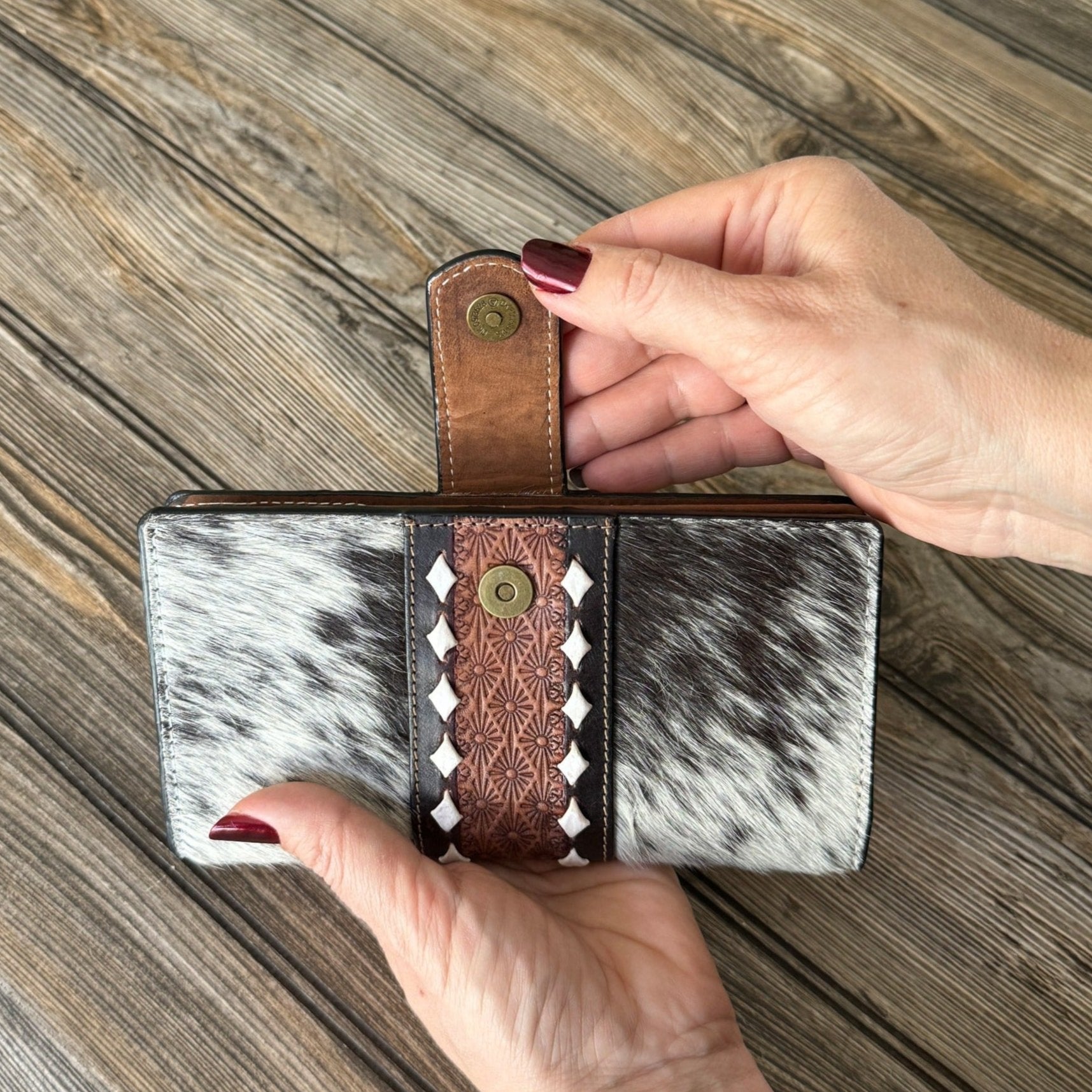 Artisan Hand-Tooled Cowhide Clutch Wallet