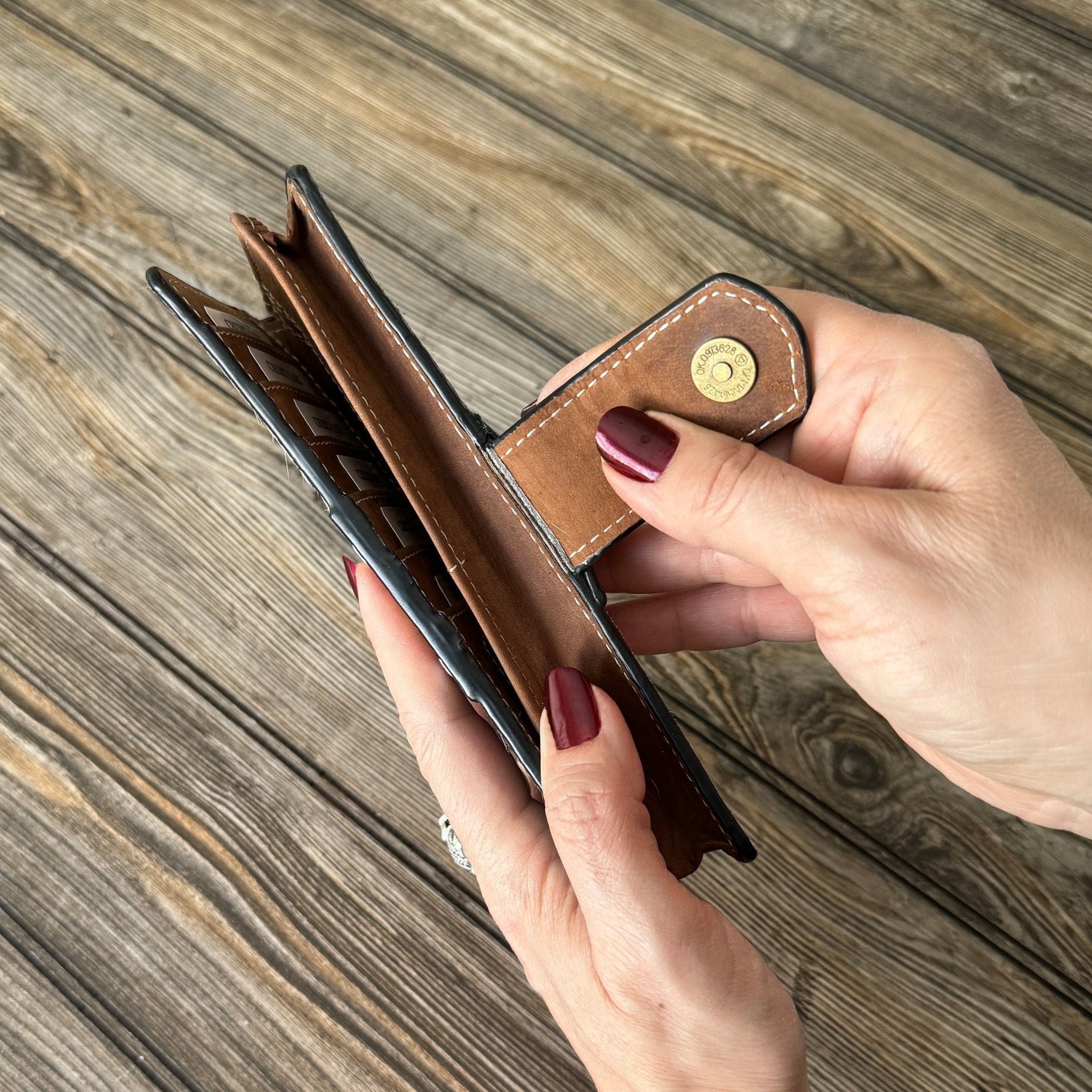 Artisan Hand-Tooled Cowhide Clutch Wallet