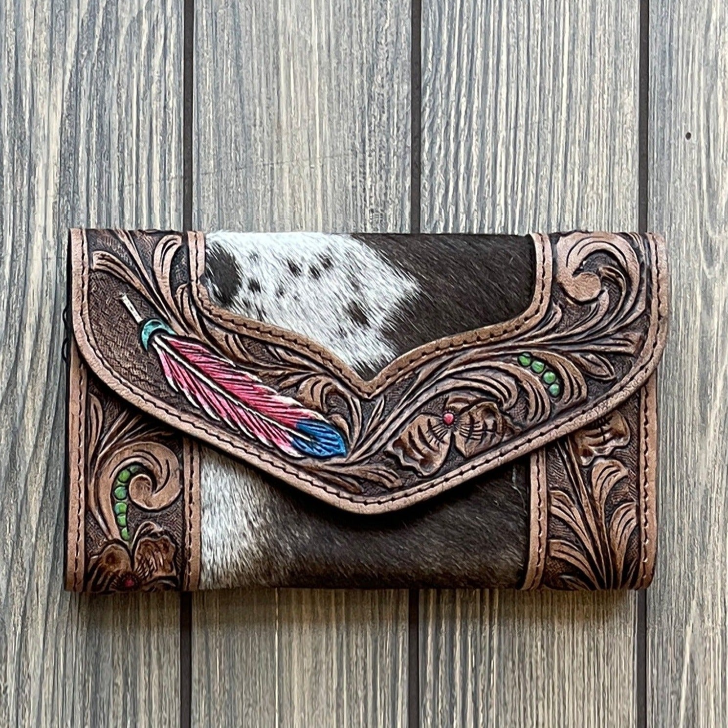 American Pride Hand Tooled Leather Cowhide Wallet