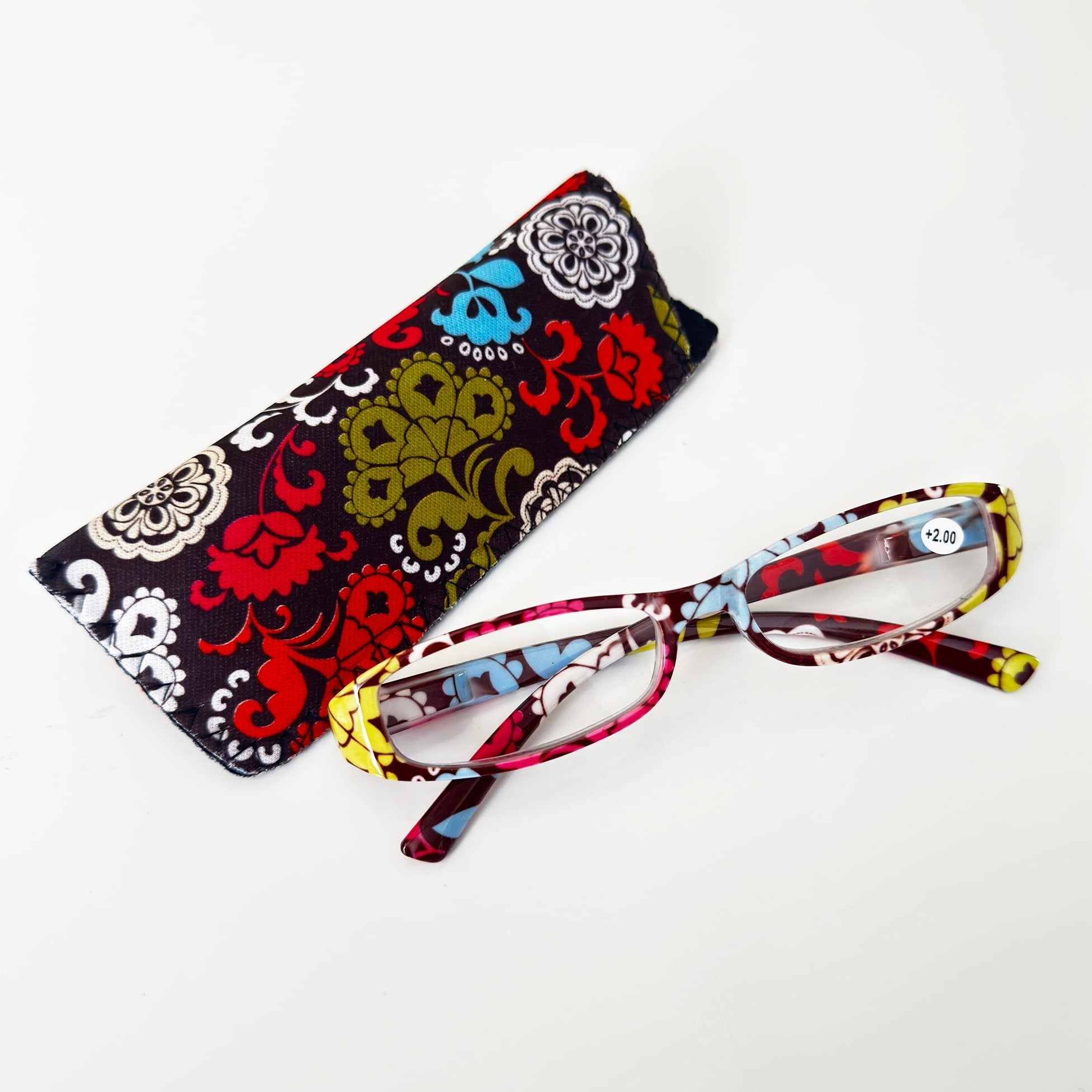 Artistic Protective Sleeve with Floral Reading Glasses