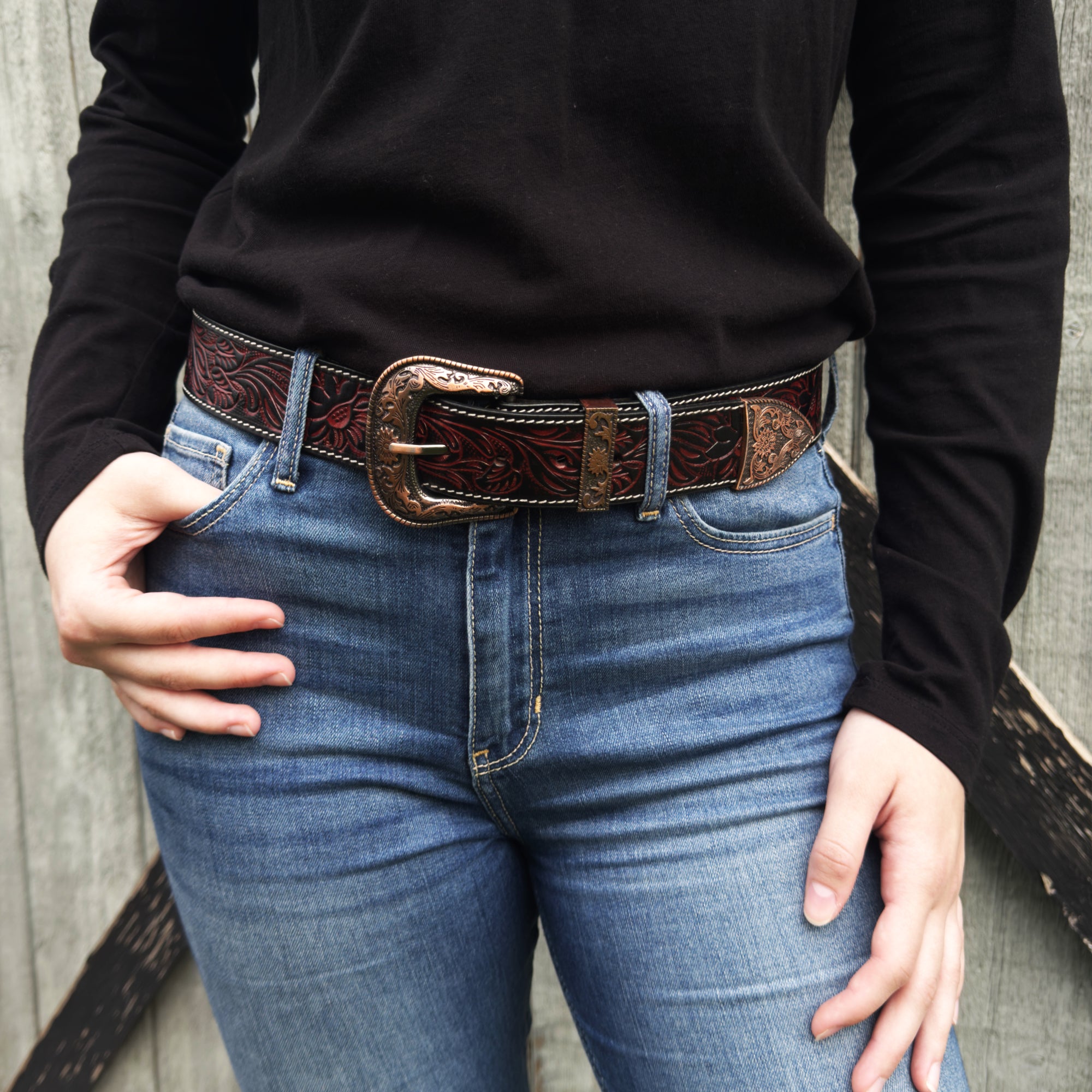 Western Floral Leather Belt