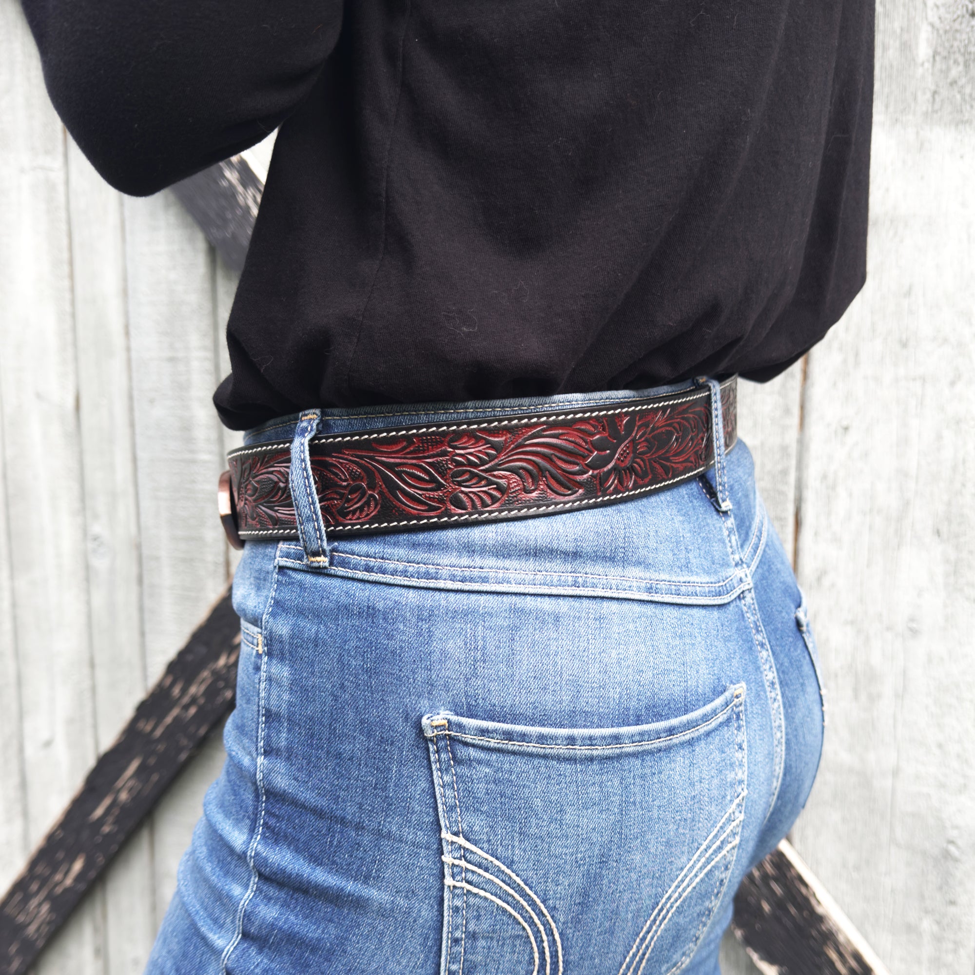 Step into Style: Rustic Floral Western Leather Belt