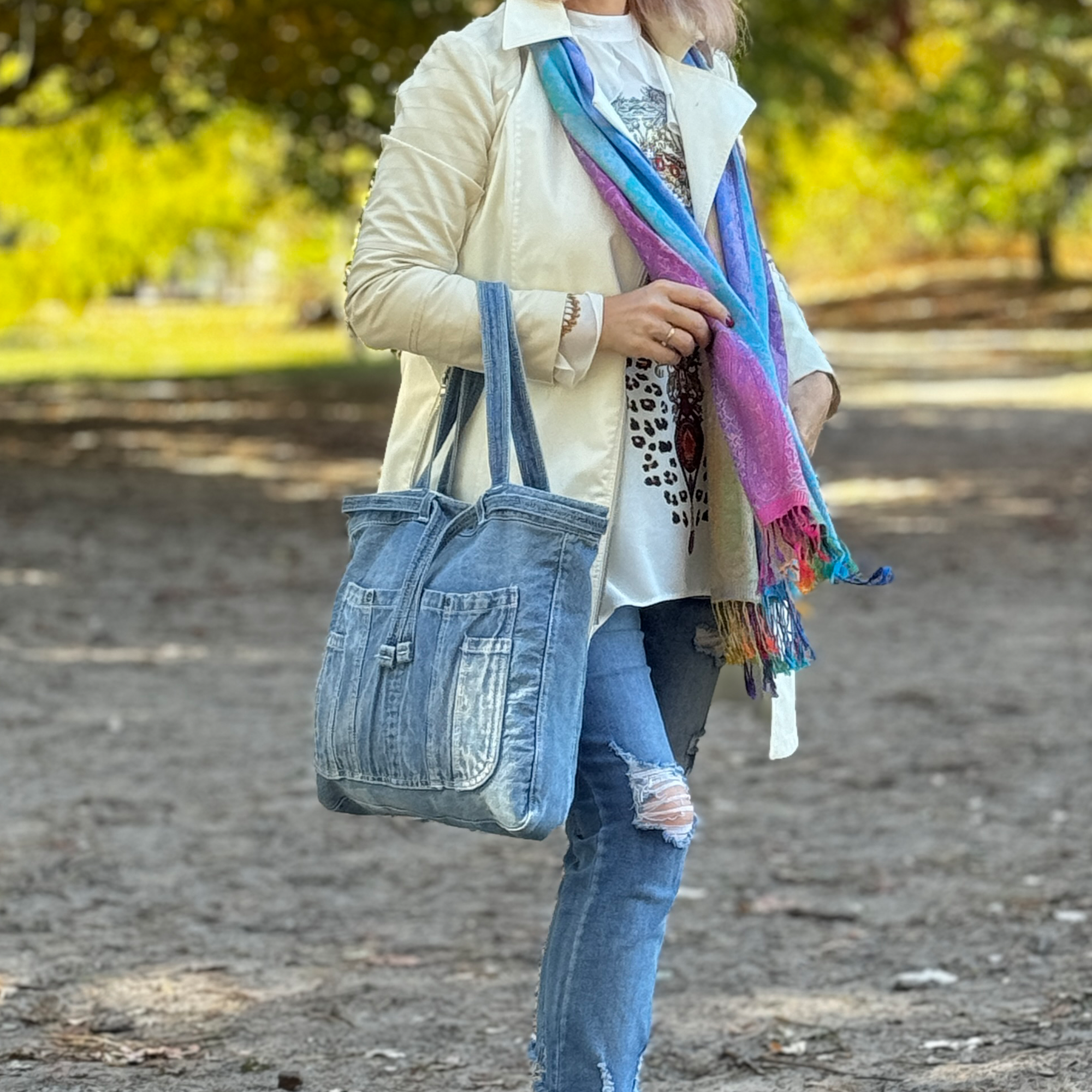 Everyday Denim Shopper Tote with Stylish Pockets