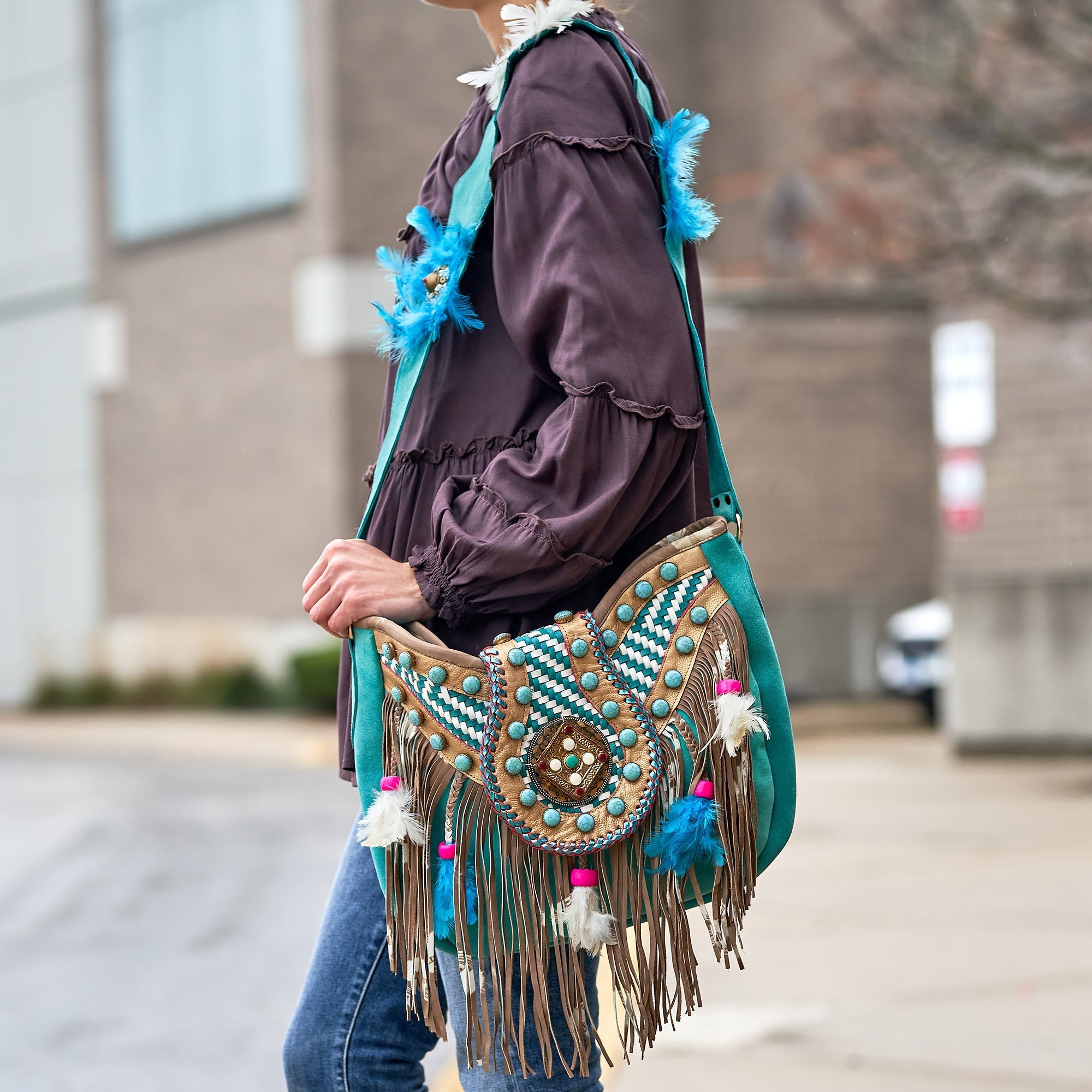 Crafted for the Free Spirit Bohemian Shoulder Tote with Fringes