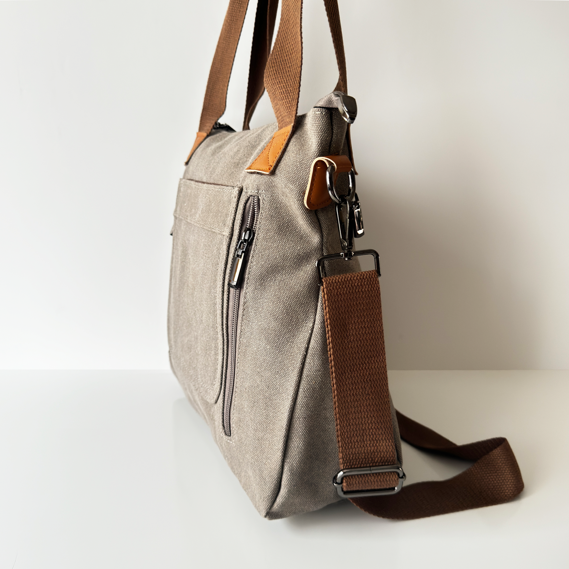 Gray Canvas Crossbody Bag