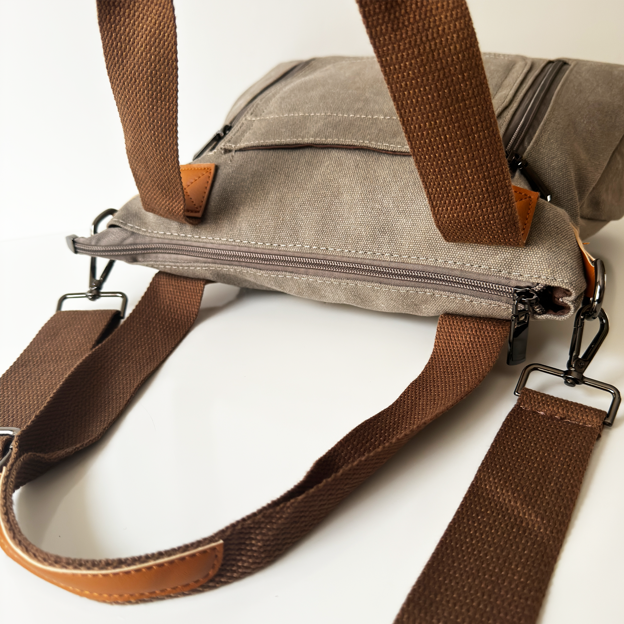 Gray Canvas Crossbody Bag