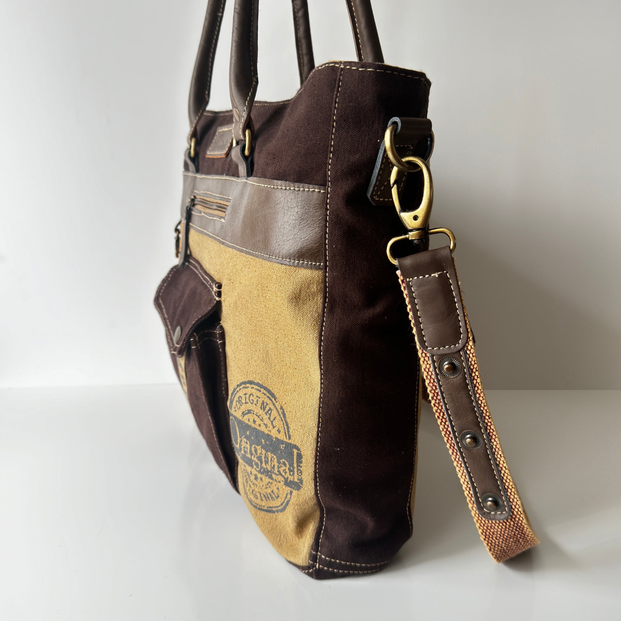 Heritage Canvas and Leather Tote Bag TRAVELTELI