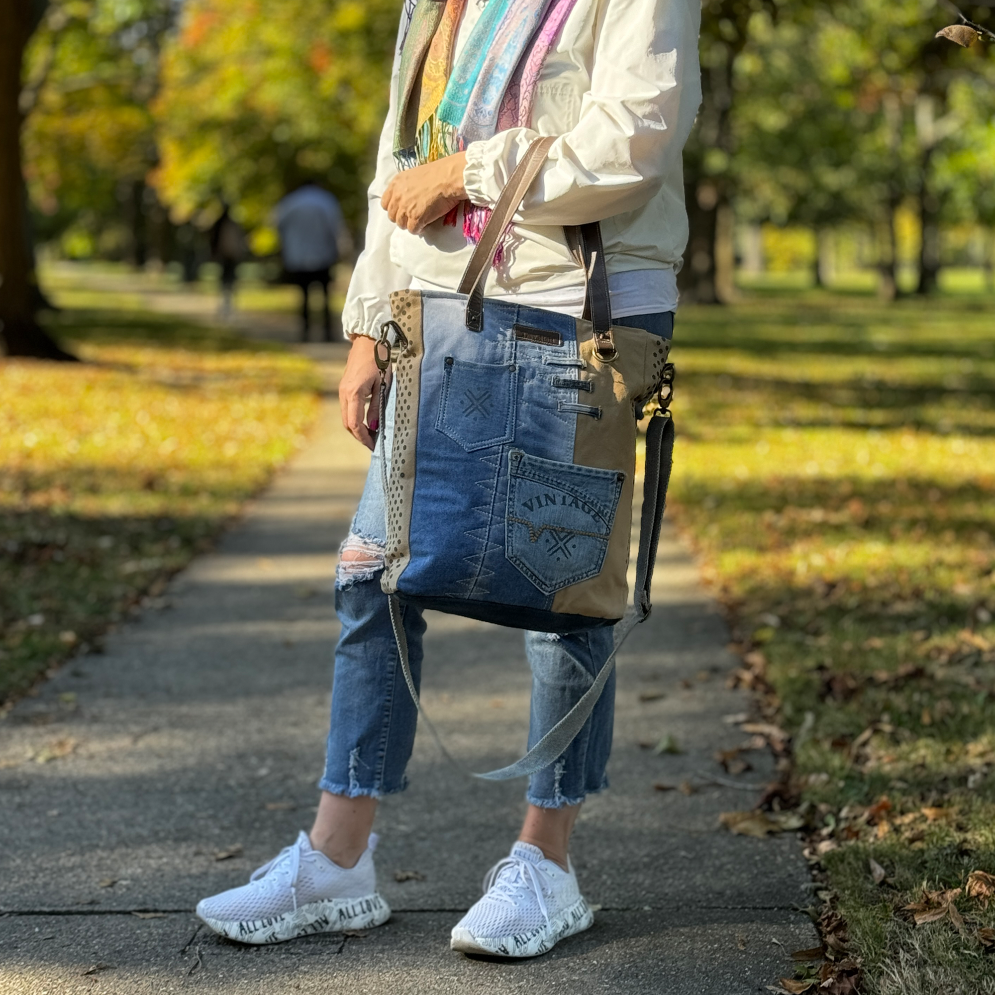 Upcycled Canvas Tote Messenger Shoulder Bag