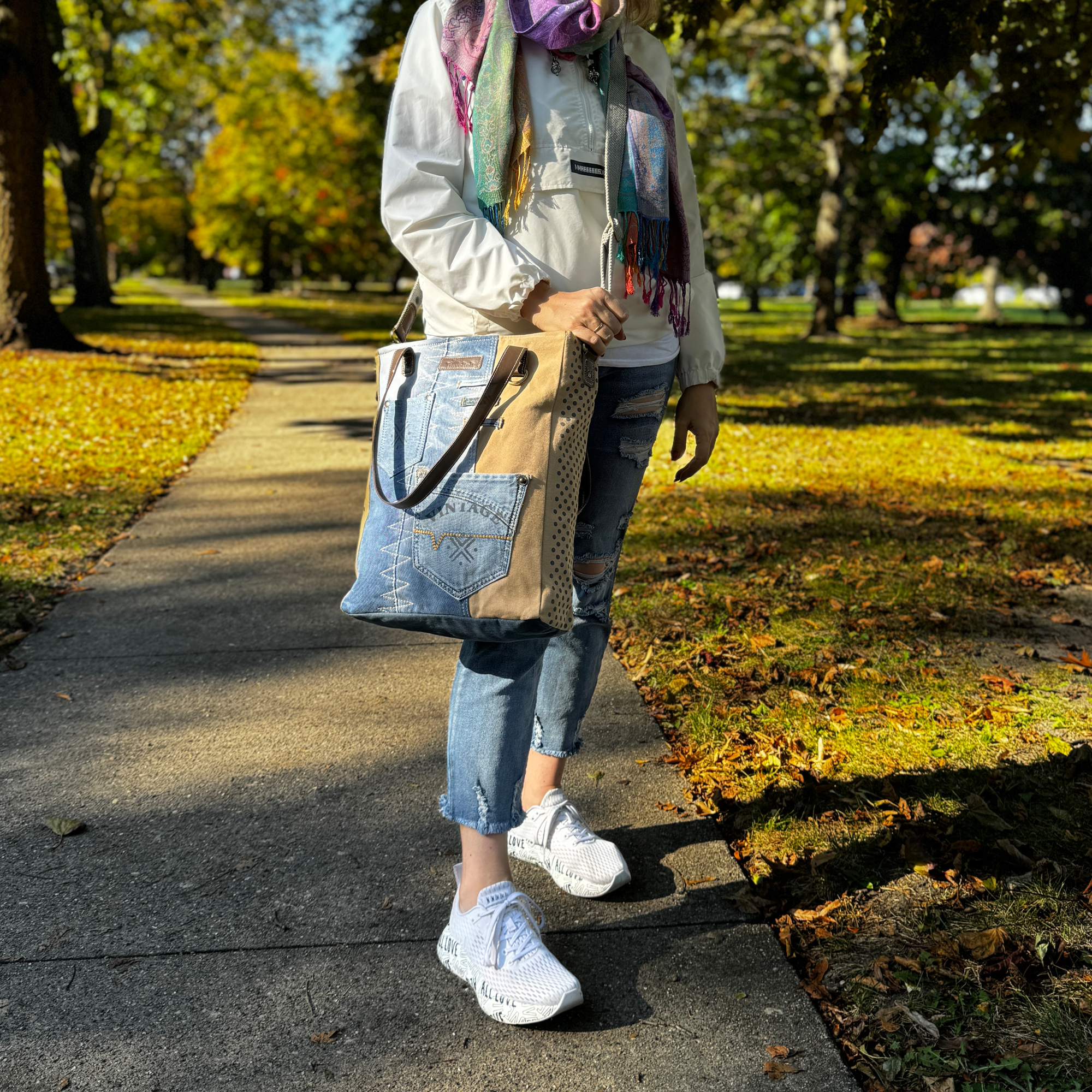 Upcycled Canvas Tote Messenger Shoulder Bag