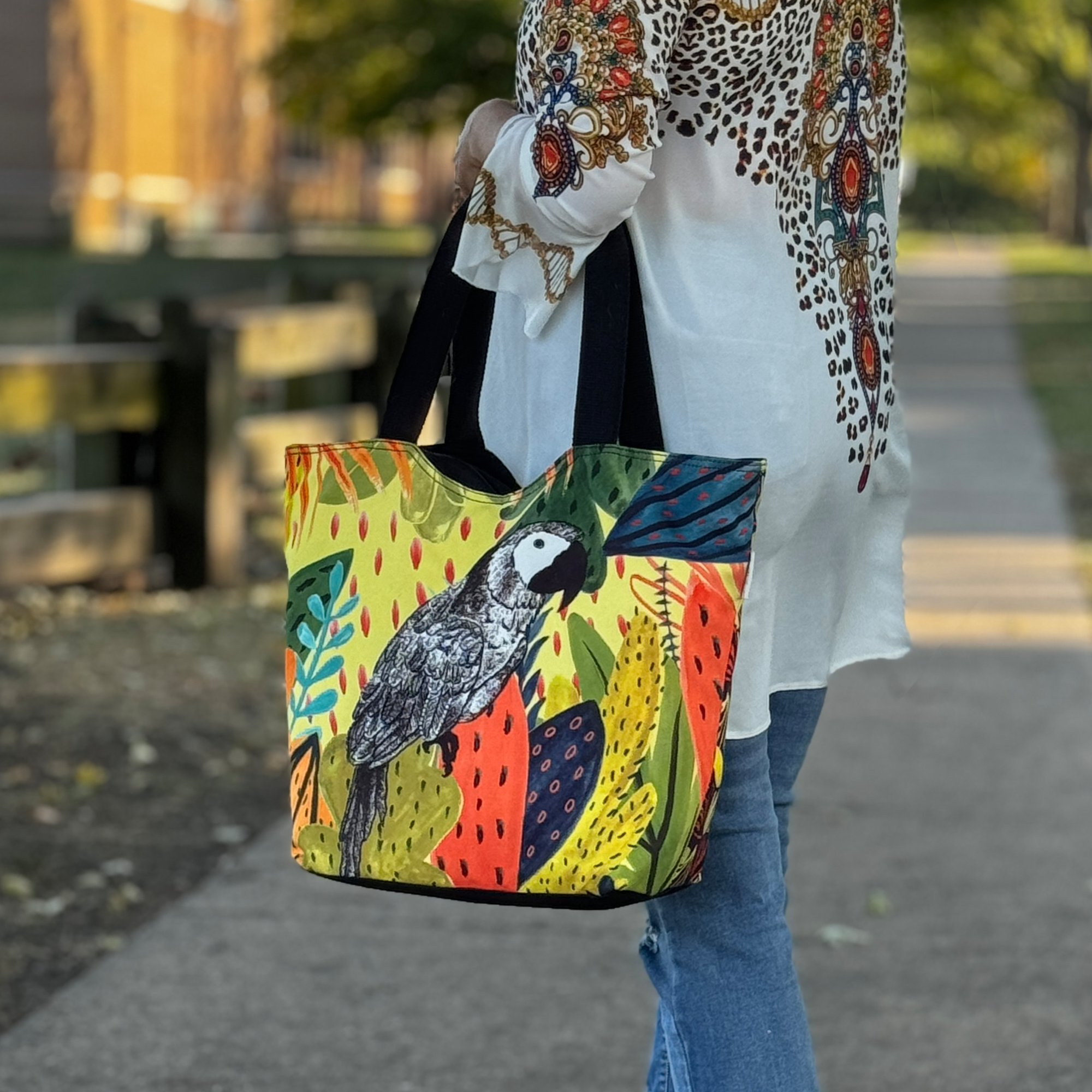 Tropical Parrot Vibrant Canvas Tote