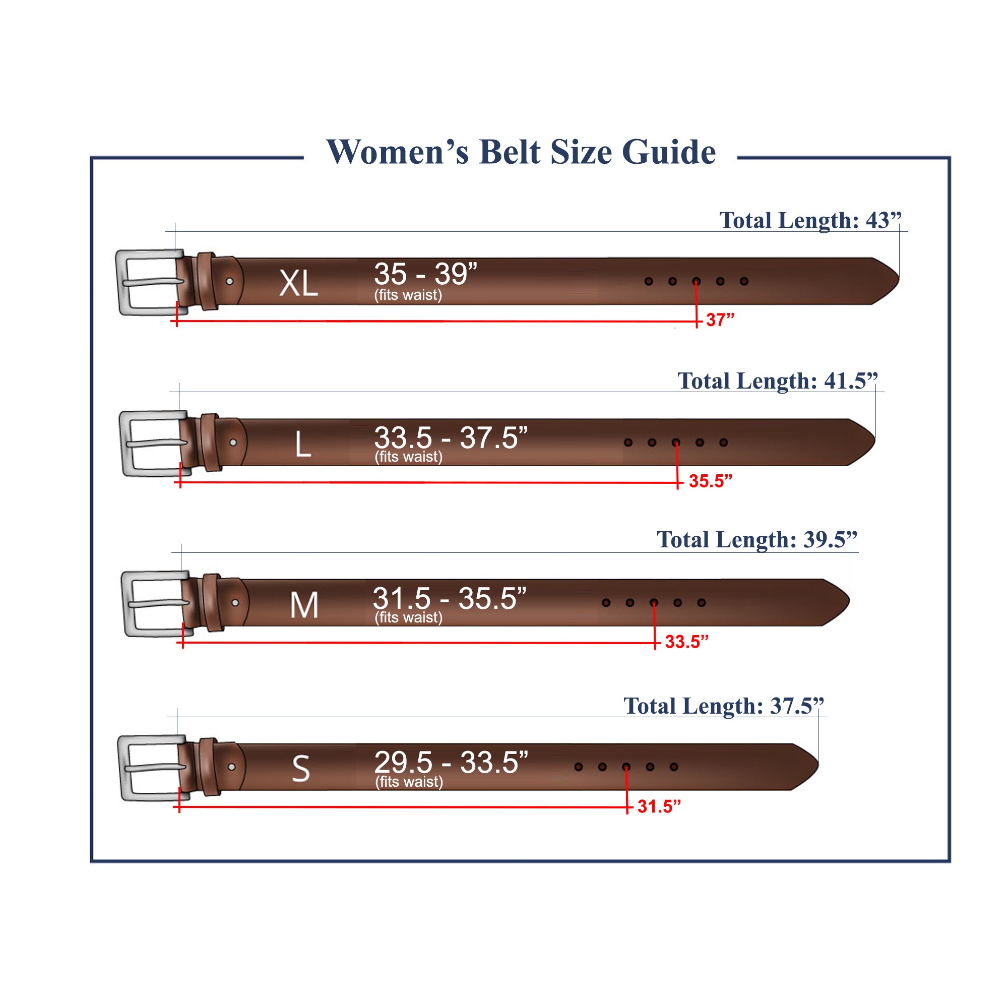 Travelteli Women's Belt Size Chart