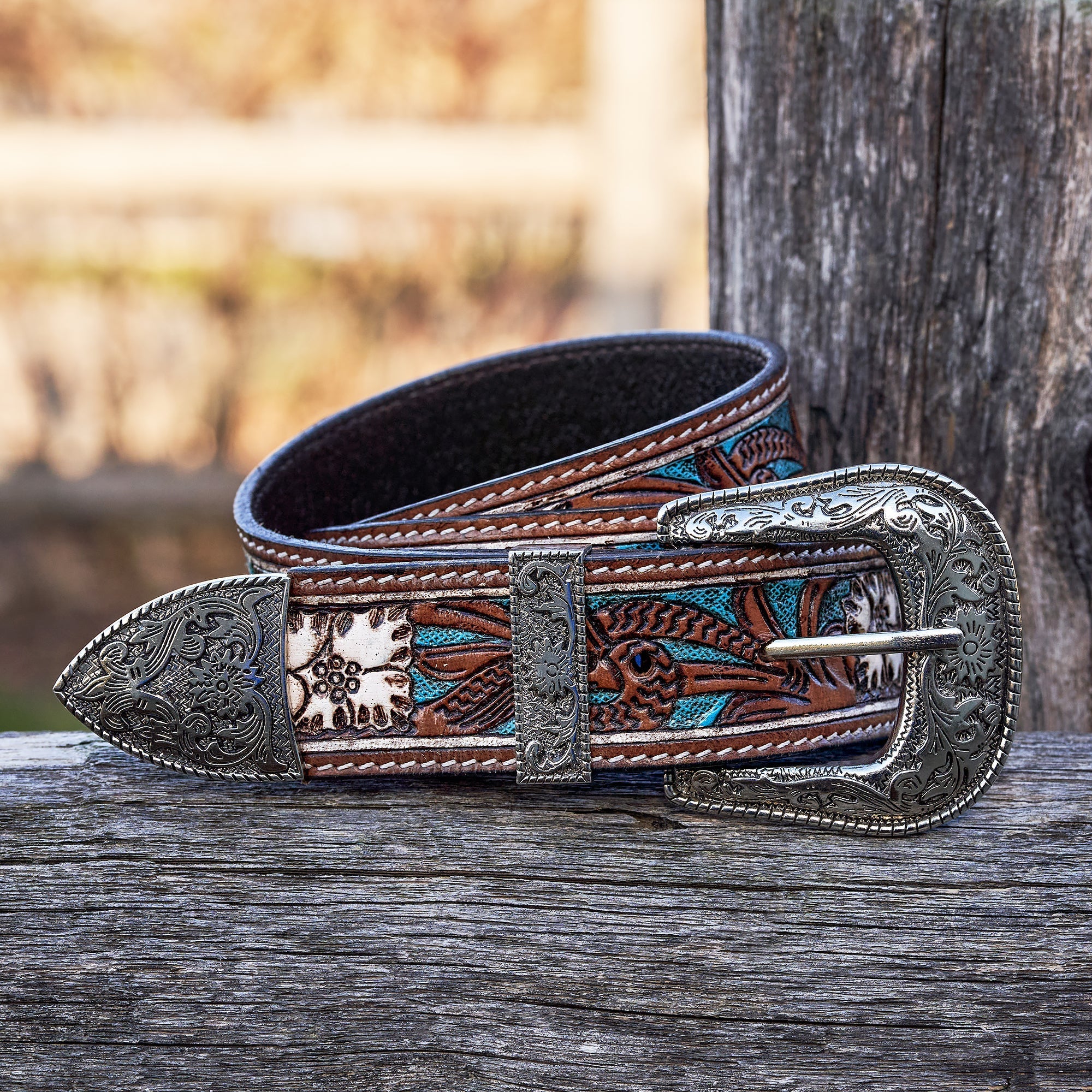 Desert Bloom Inlay Leather Belt