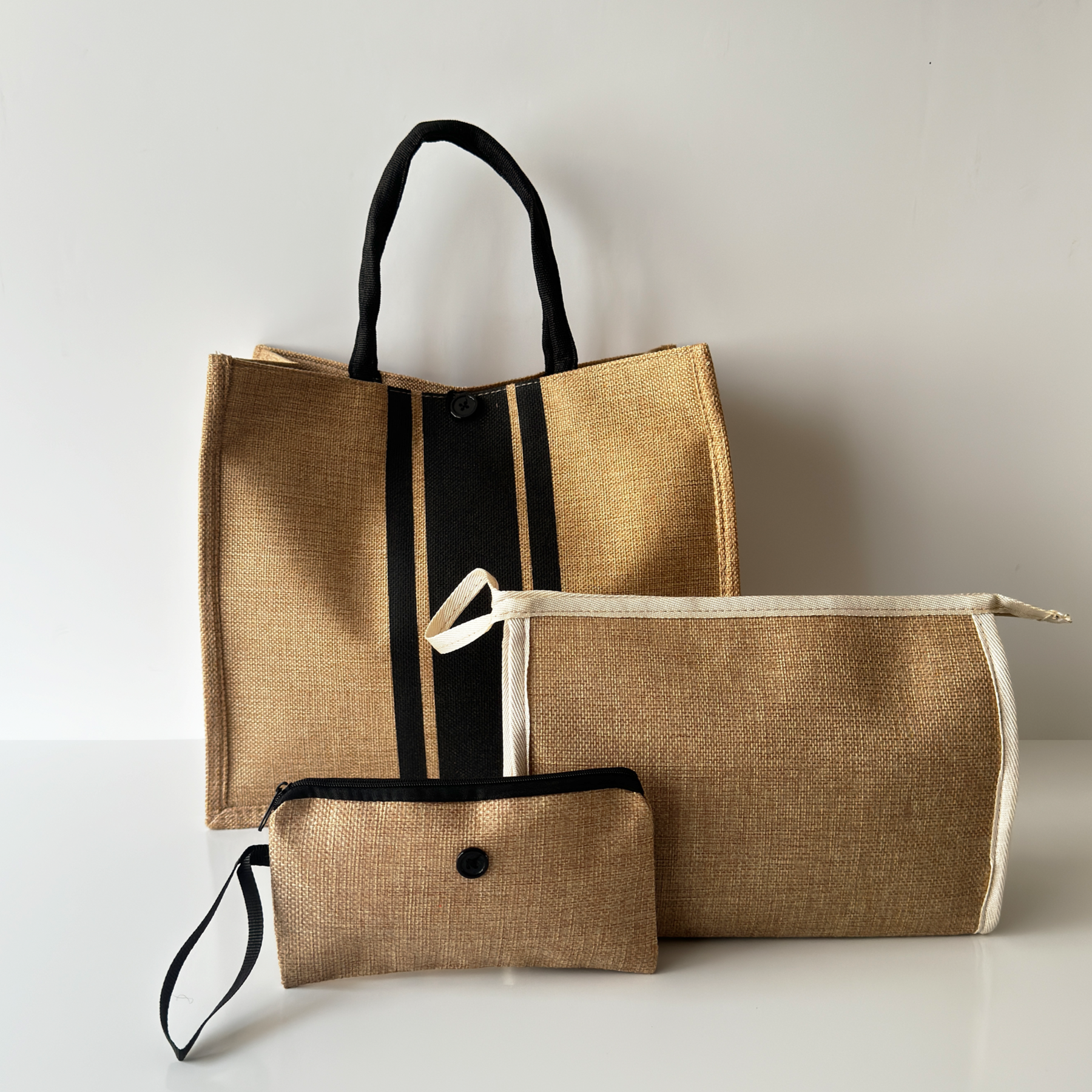 Burlap Tote and Pouch Set