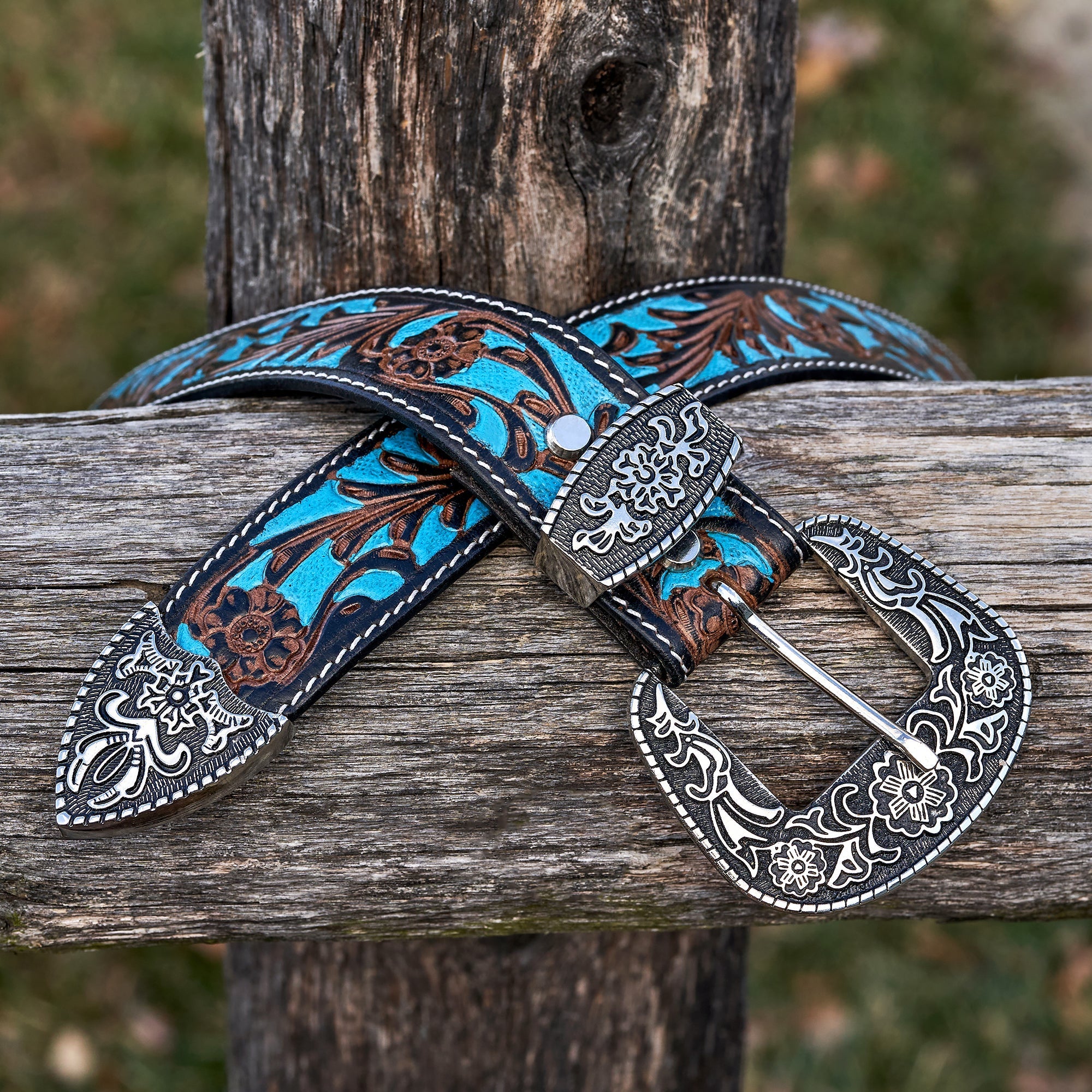 Turquoise Trail Western Floral Belt