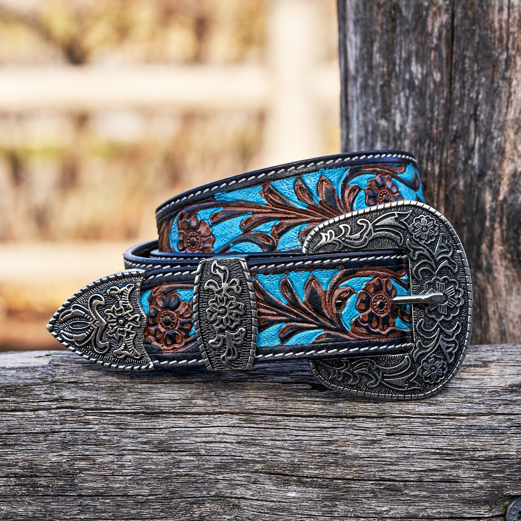 Turquoise Trail Western Floral Belt