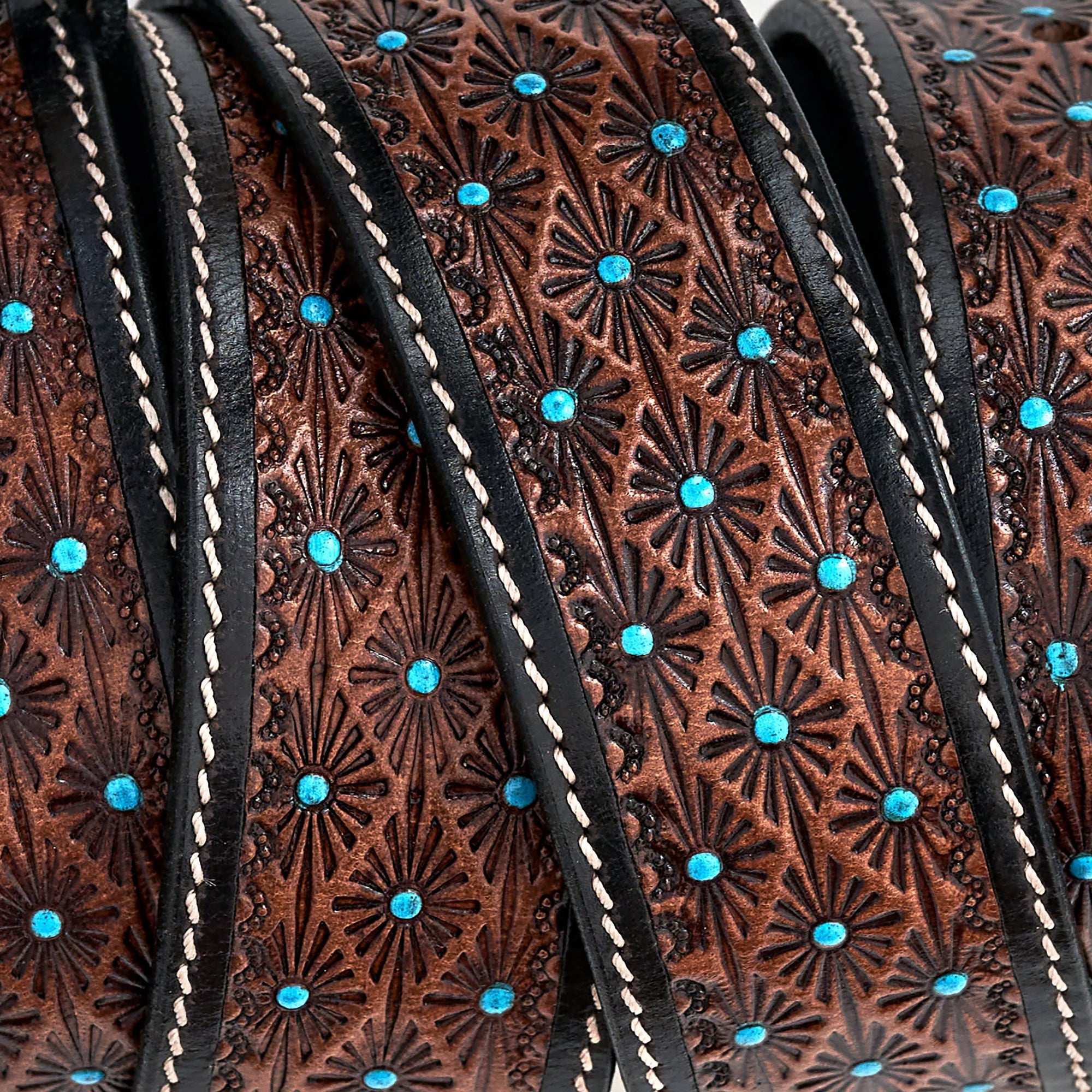 Turquoise Polka Dot Hand Tooled Leather Belt 