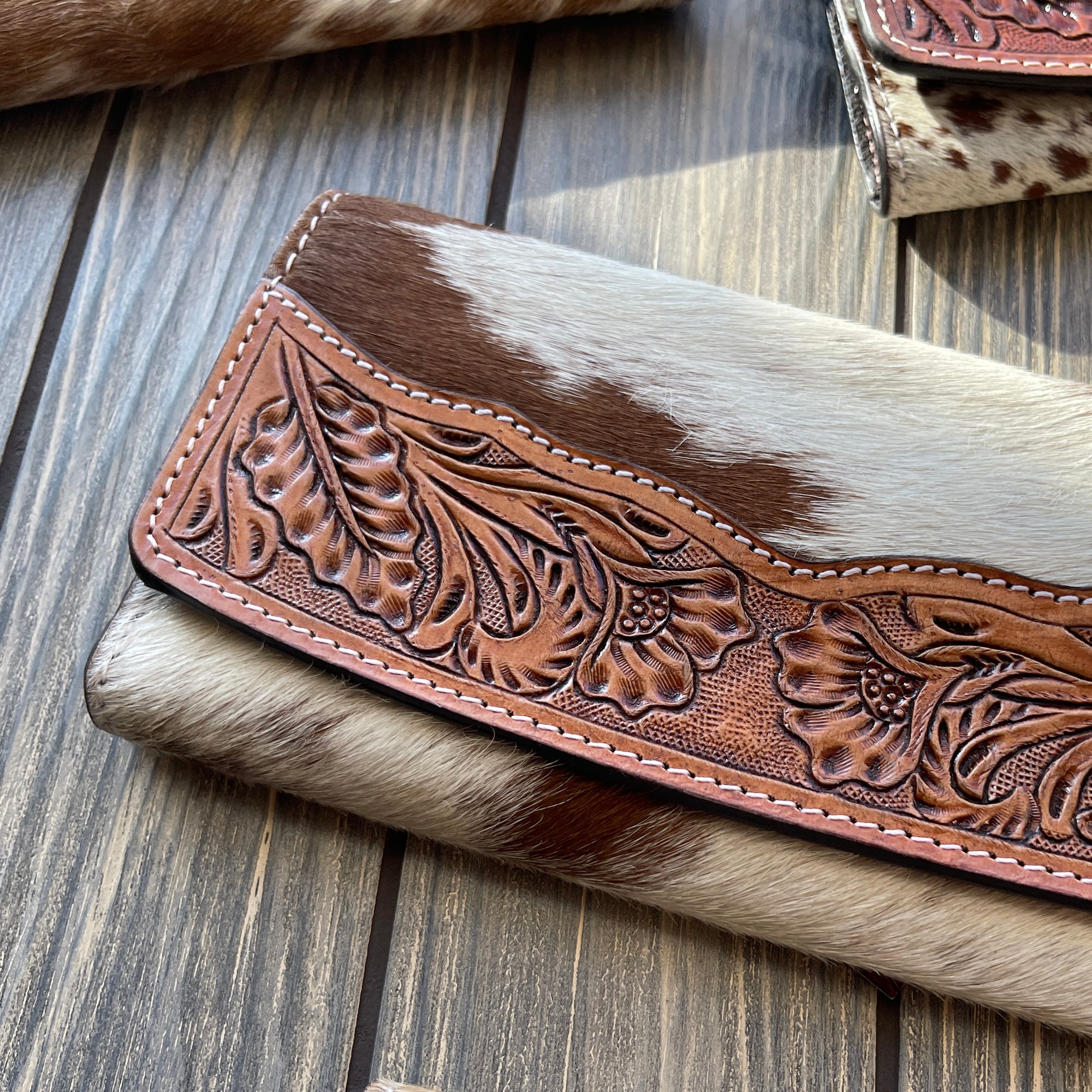 Hand Tooled Leather Cowhide Women's Wallet