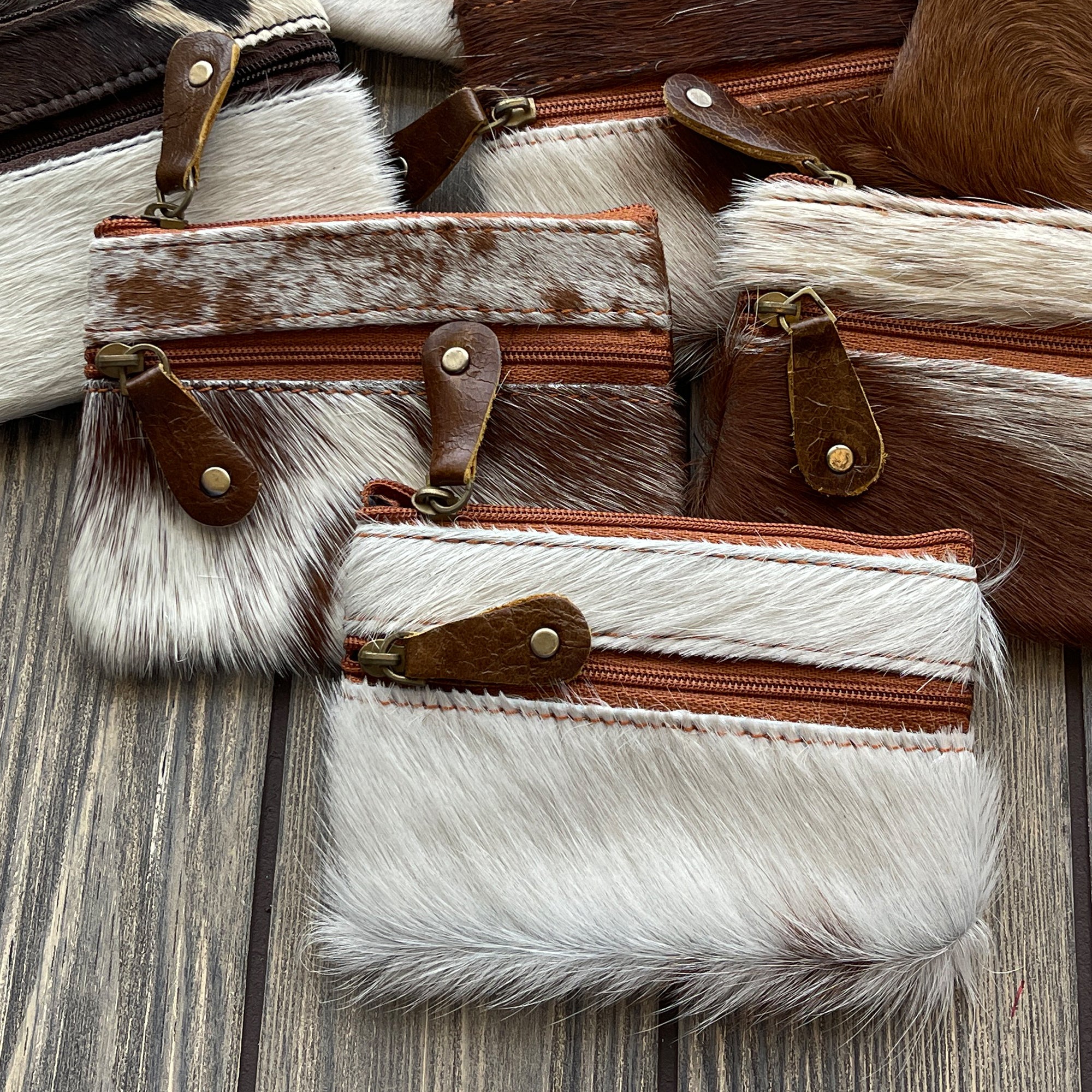 Cowhide Leather Zippered Coin and Key Pouch