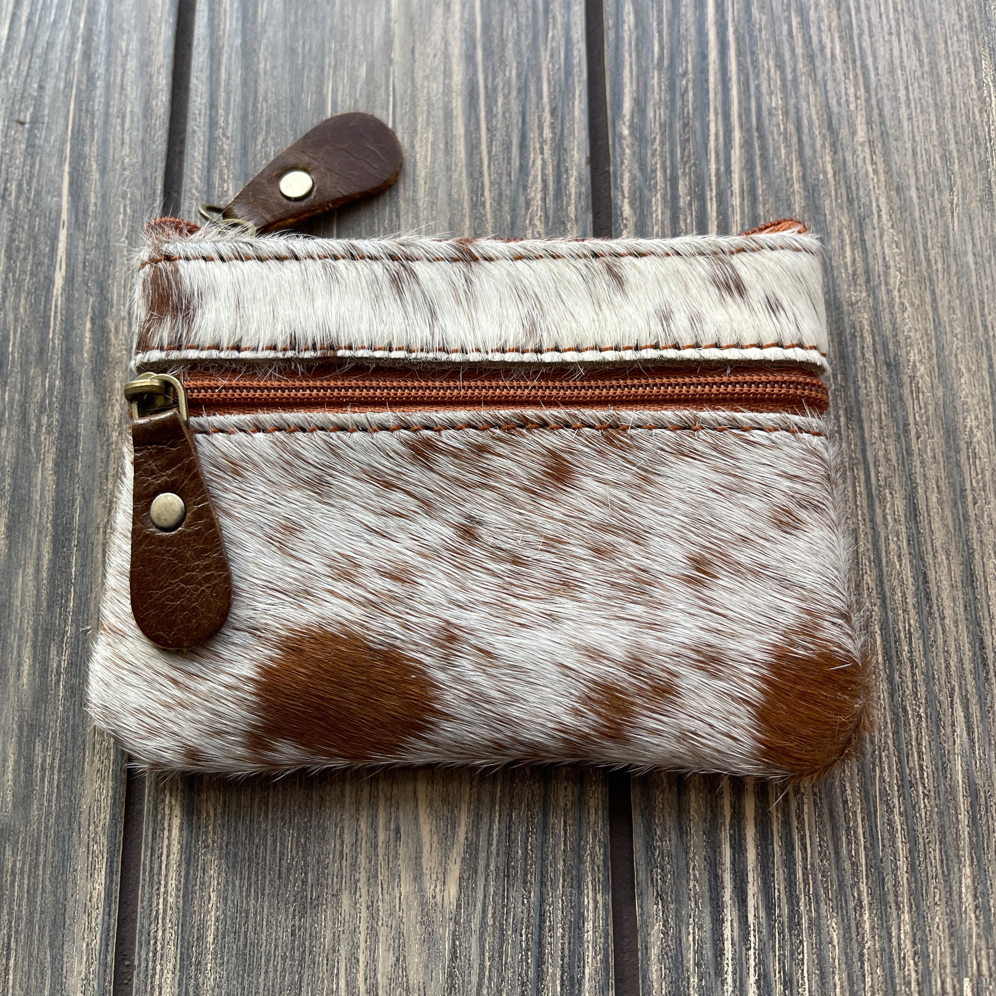 Cowhide Leather Zippered Coin and Key Pouch