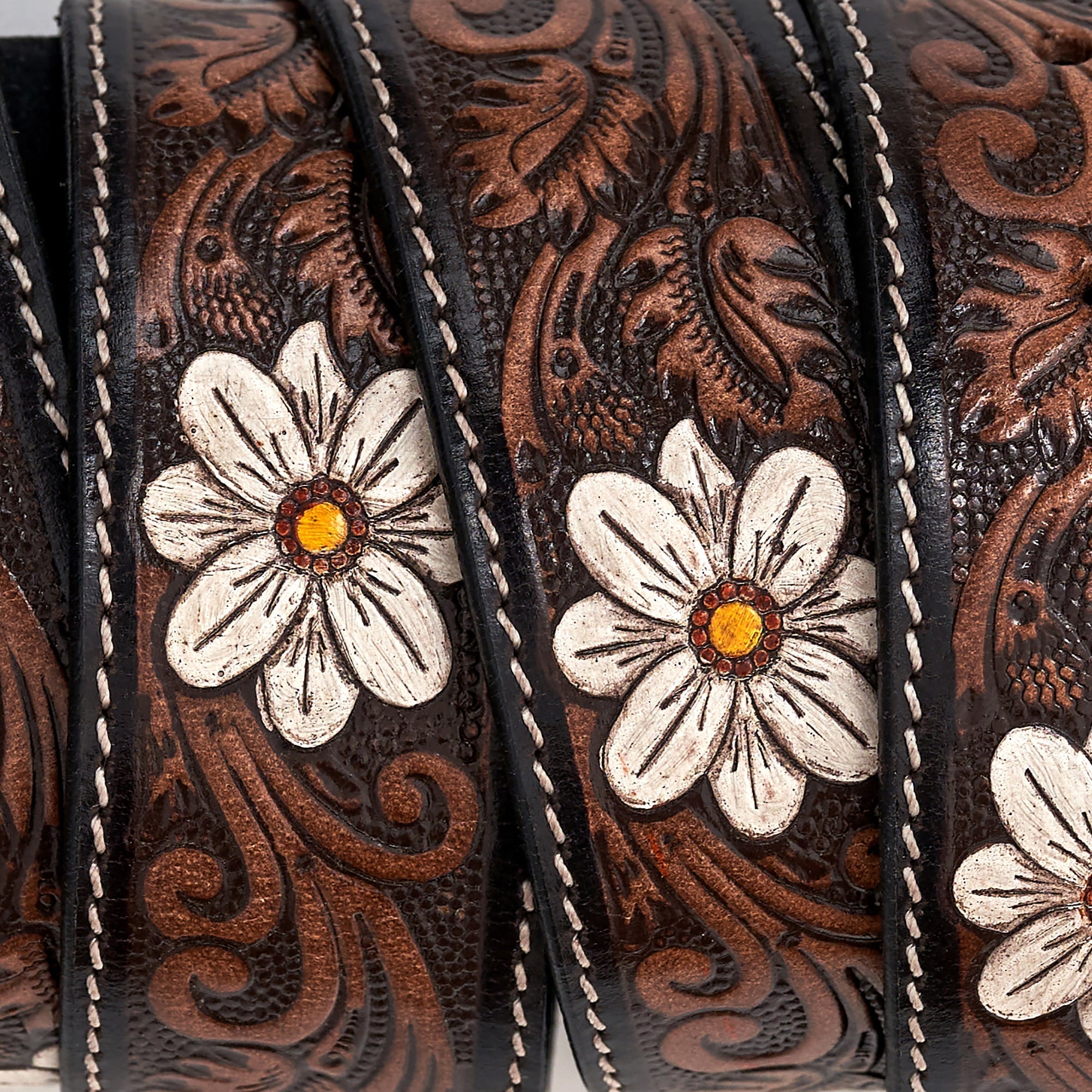 Prairie Blossom Embossed Leather Belt