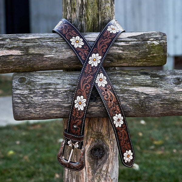 WhiteFlowerHandTooledLeatherBe