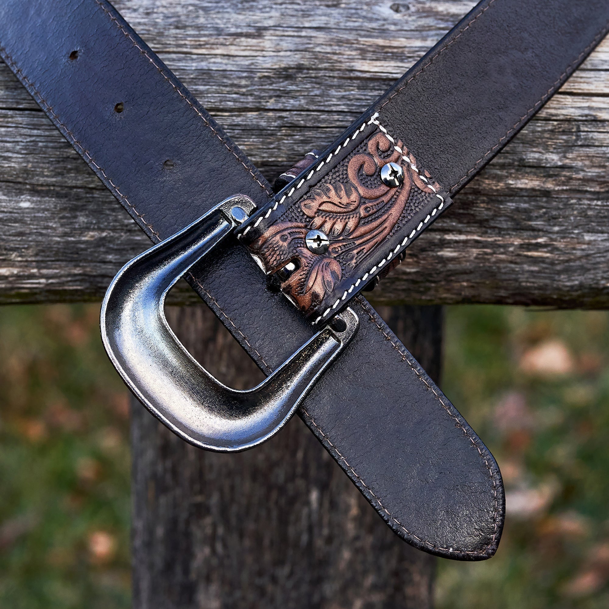 Prairie Blossom Embossed Leather Belt TRAVELTELI