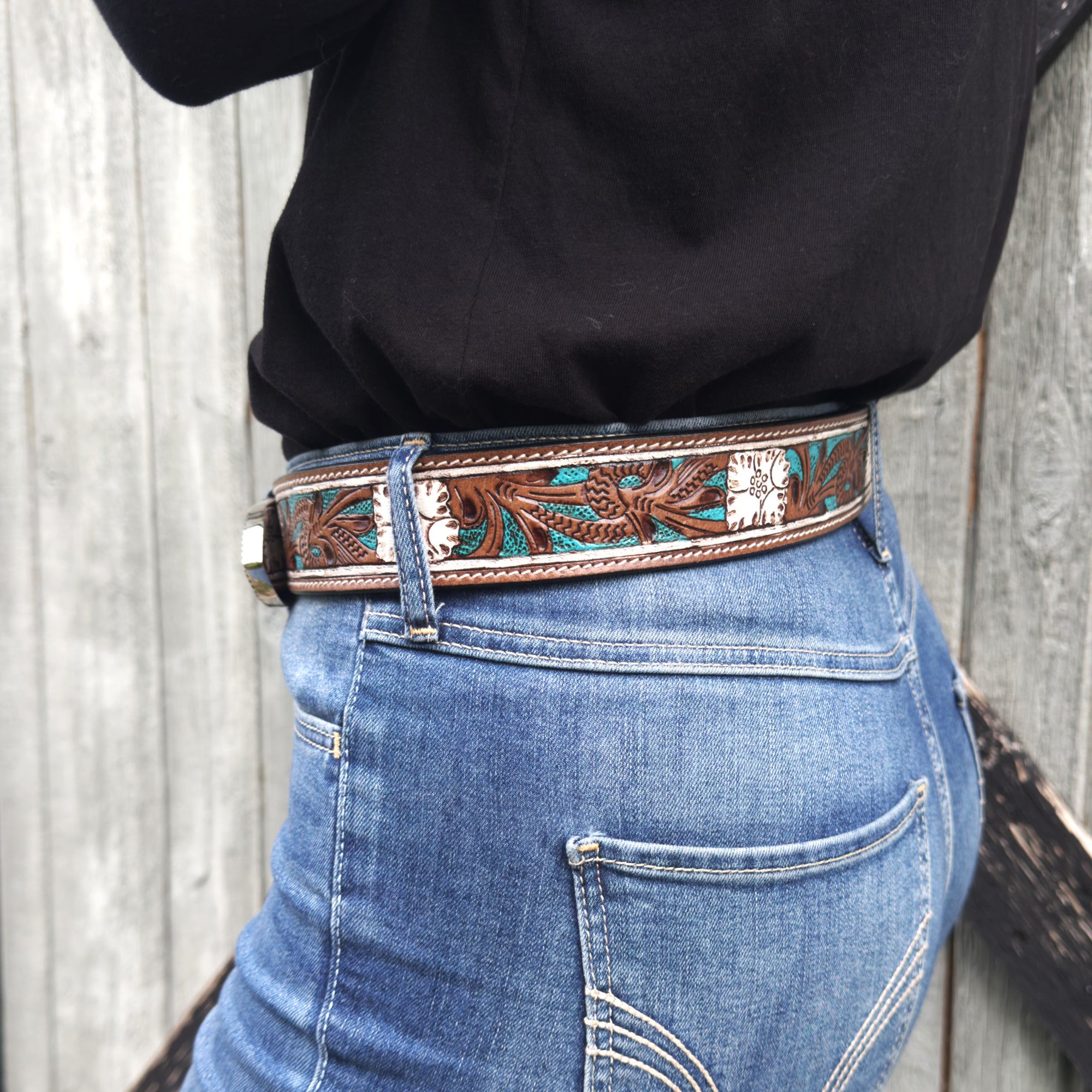 Western Elegance Leather Belt with Silver Buckle