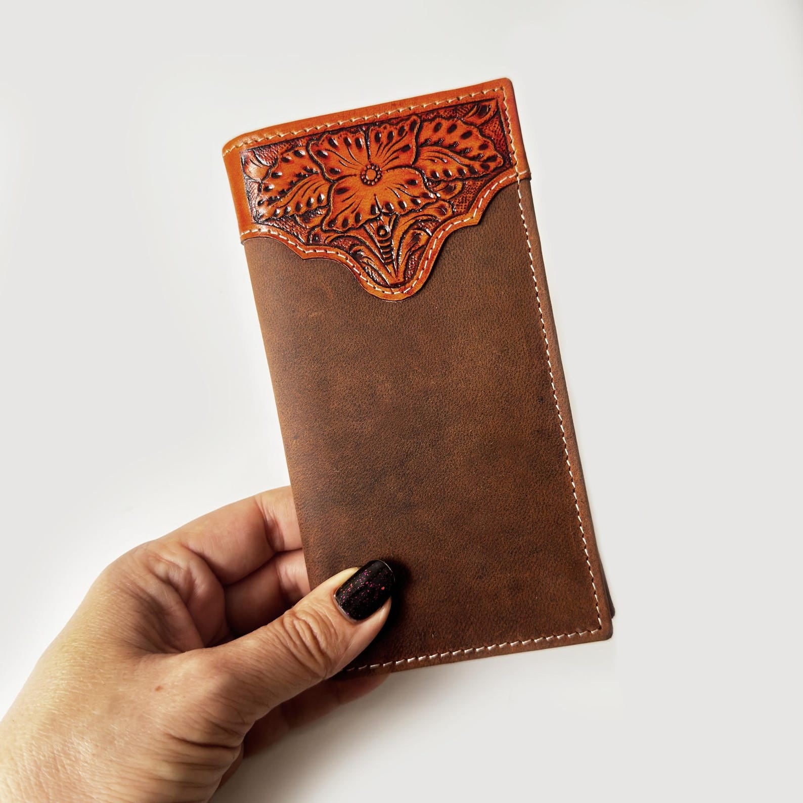 Artisan Tall Men's Genuine Leather Wallet with Traditional Hand-Carved Embossing
